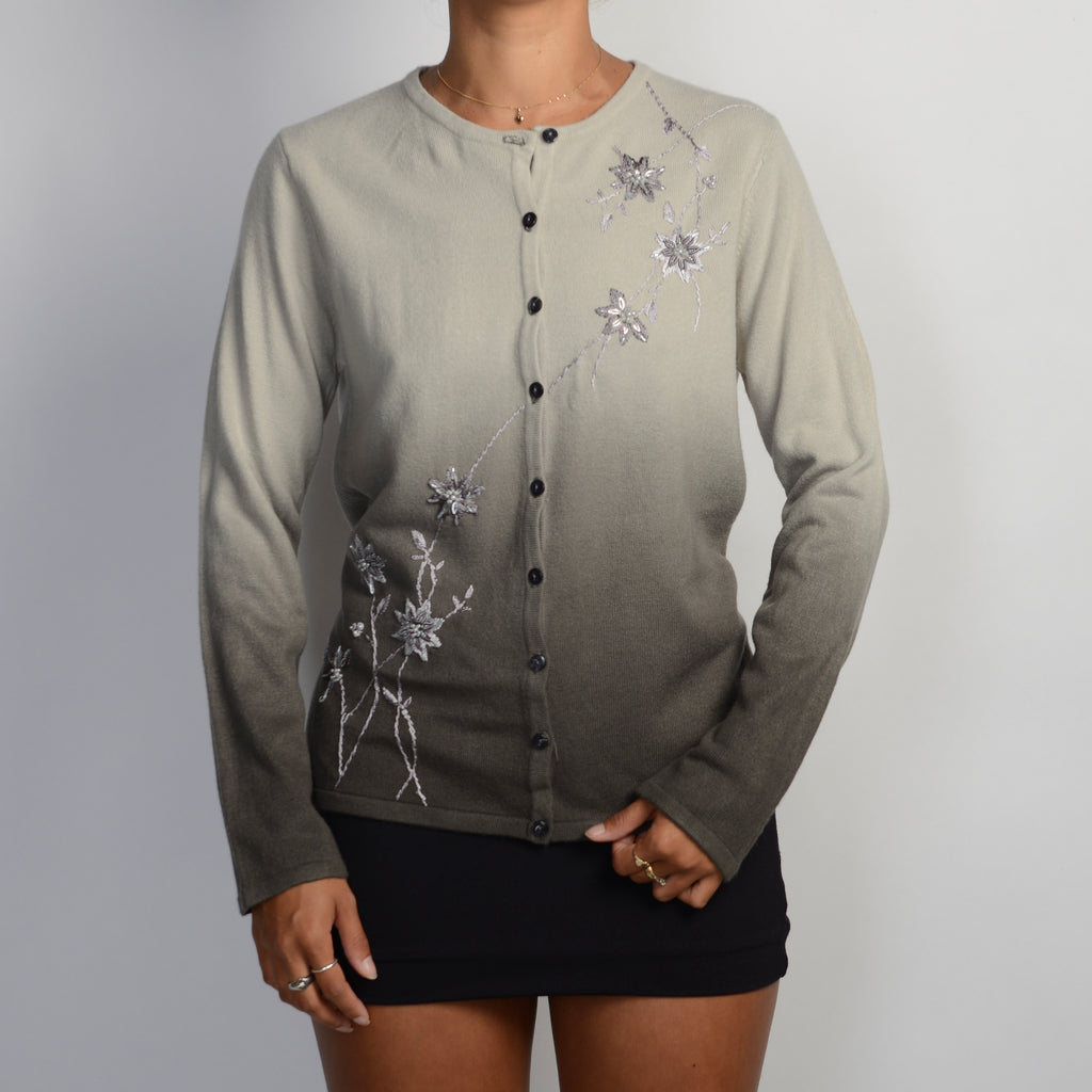 GREY OMBRE FLORAL CARDIGAN