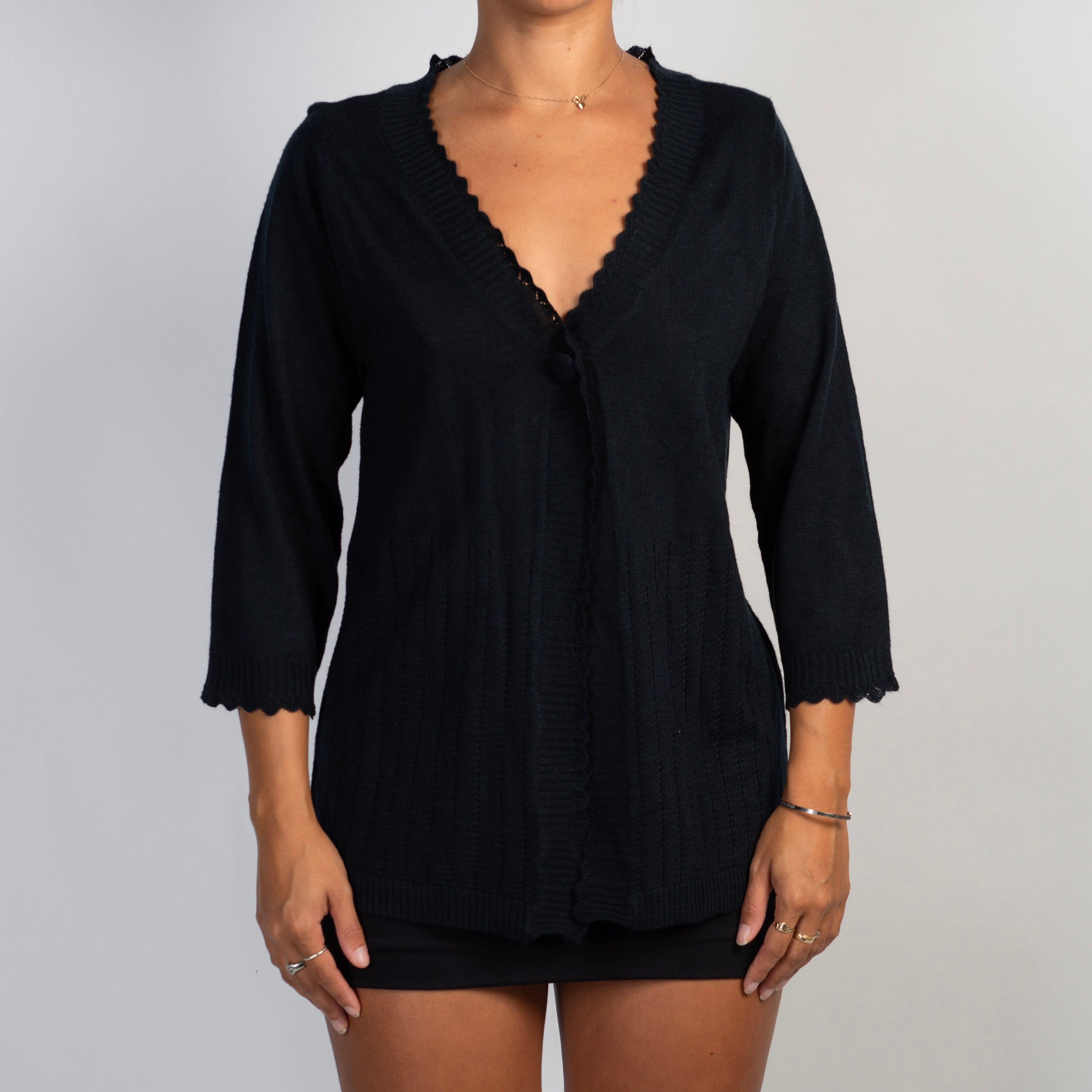 BLACK 3/4 SLEEVE CARDIGAN