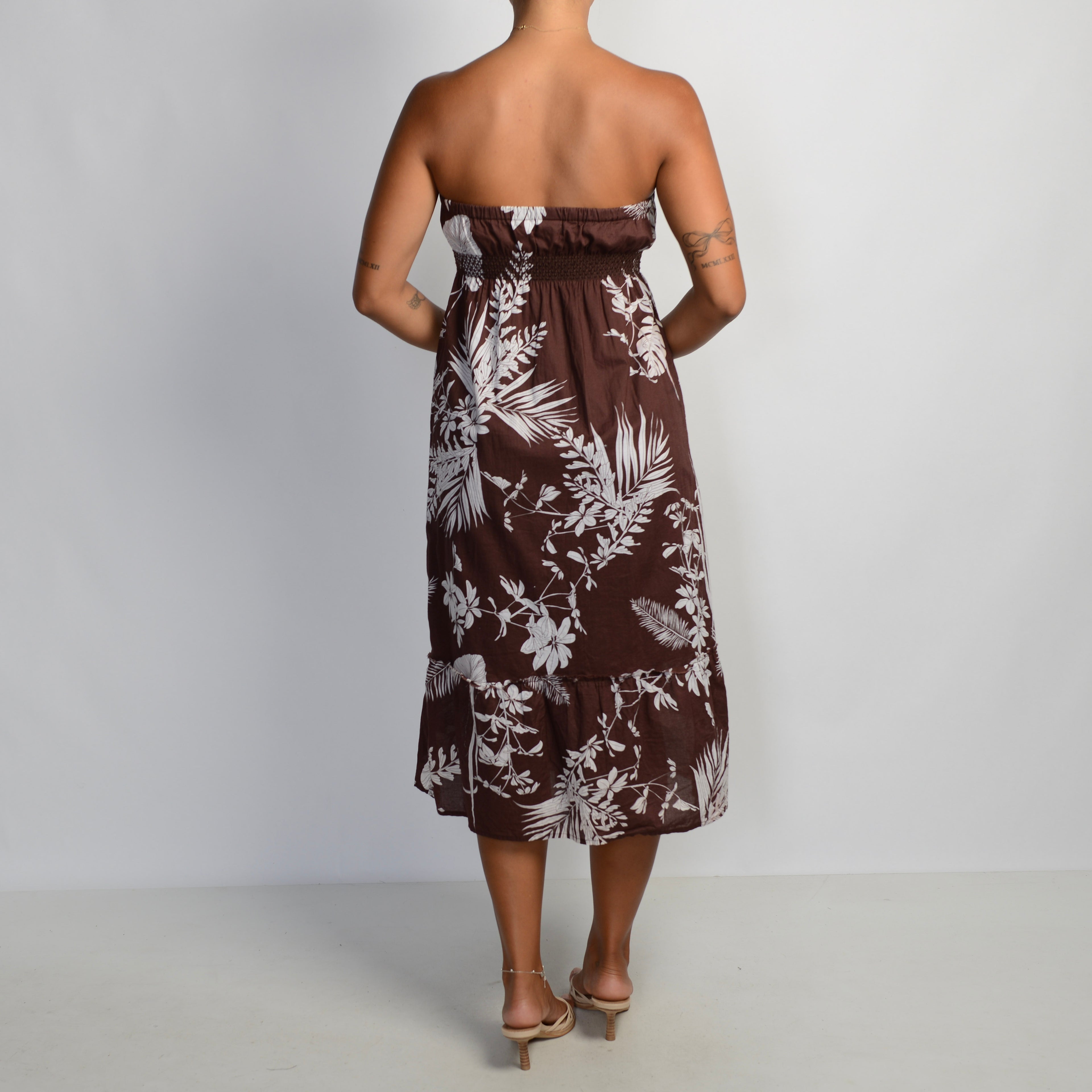 BROWN FLORAL MIDI DRESS