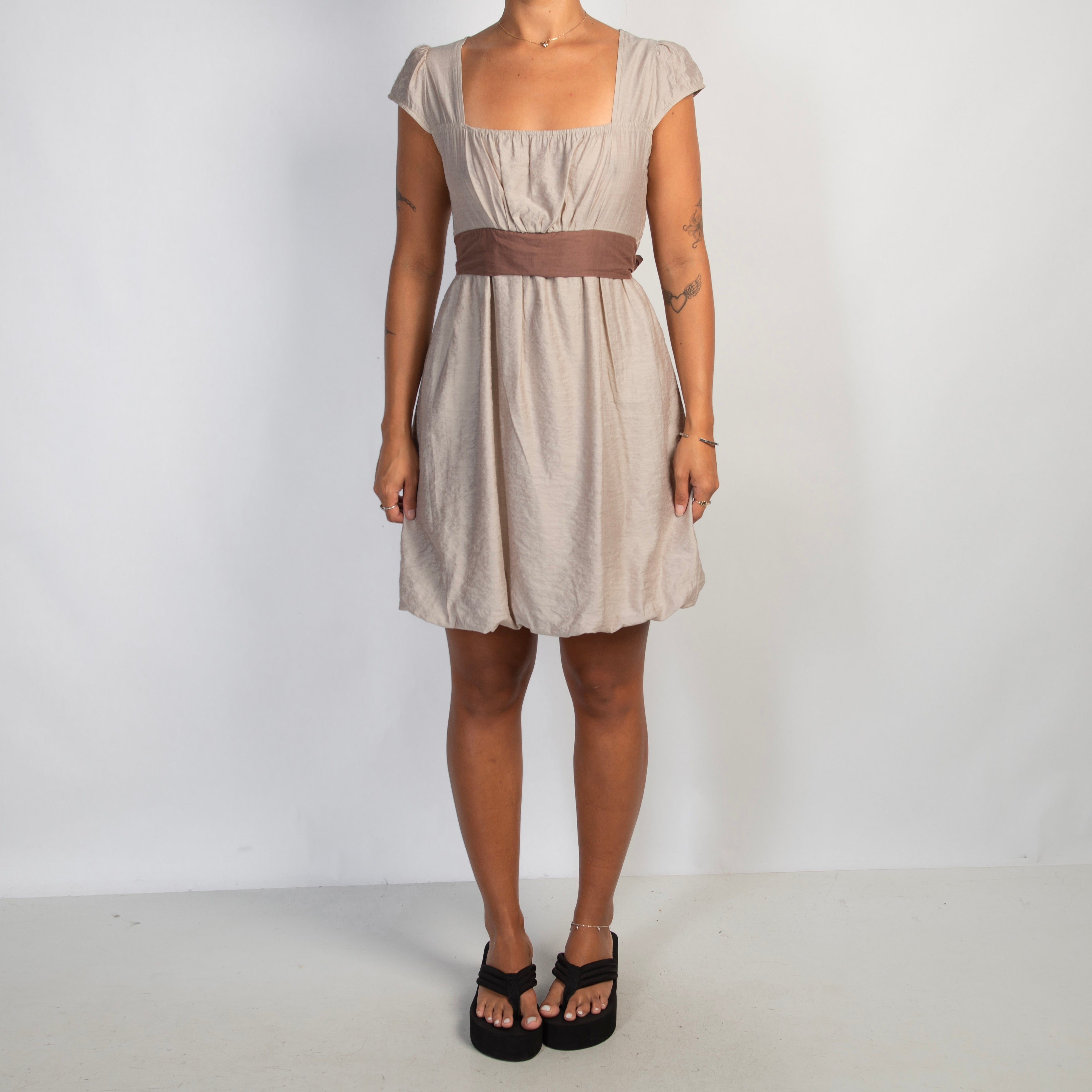 BEIGE MILKMAID DRESS