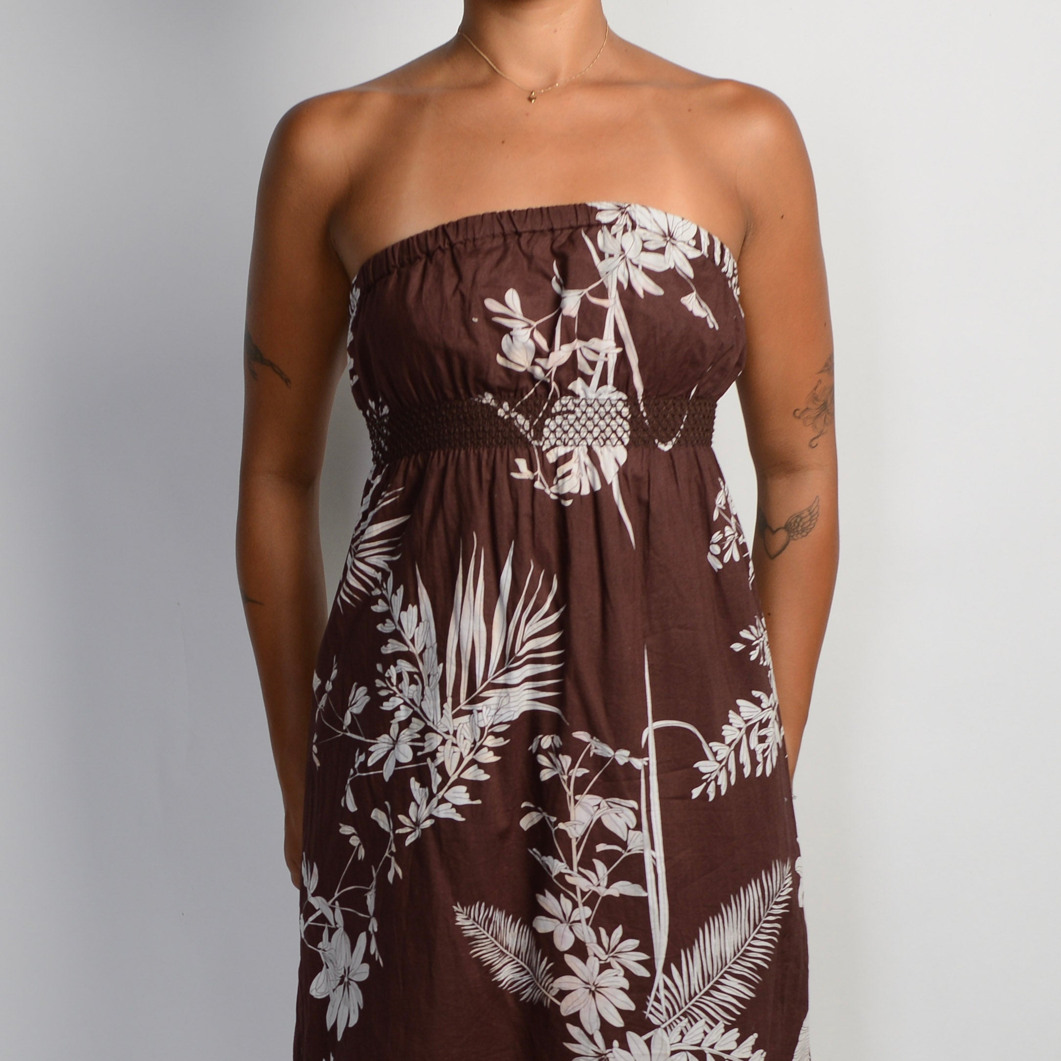 BROWN FLORAL MIDI DRESS