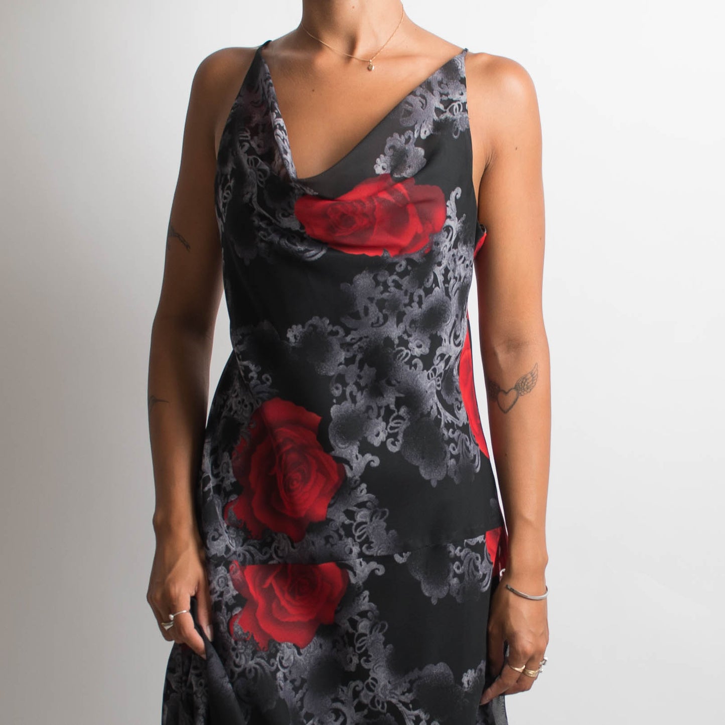 ASYMMETRIC FLORAL EVENING DRESS