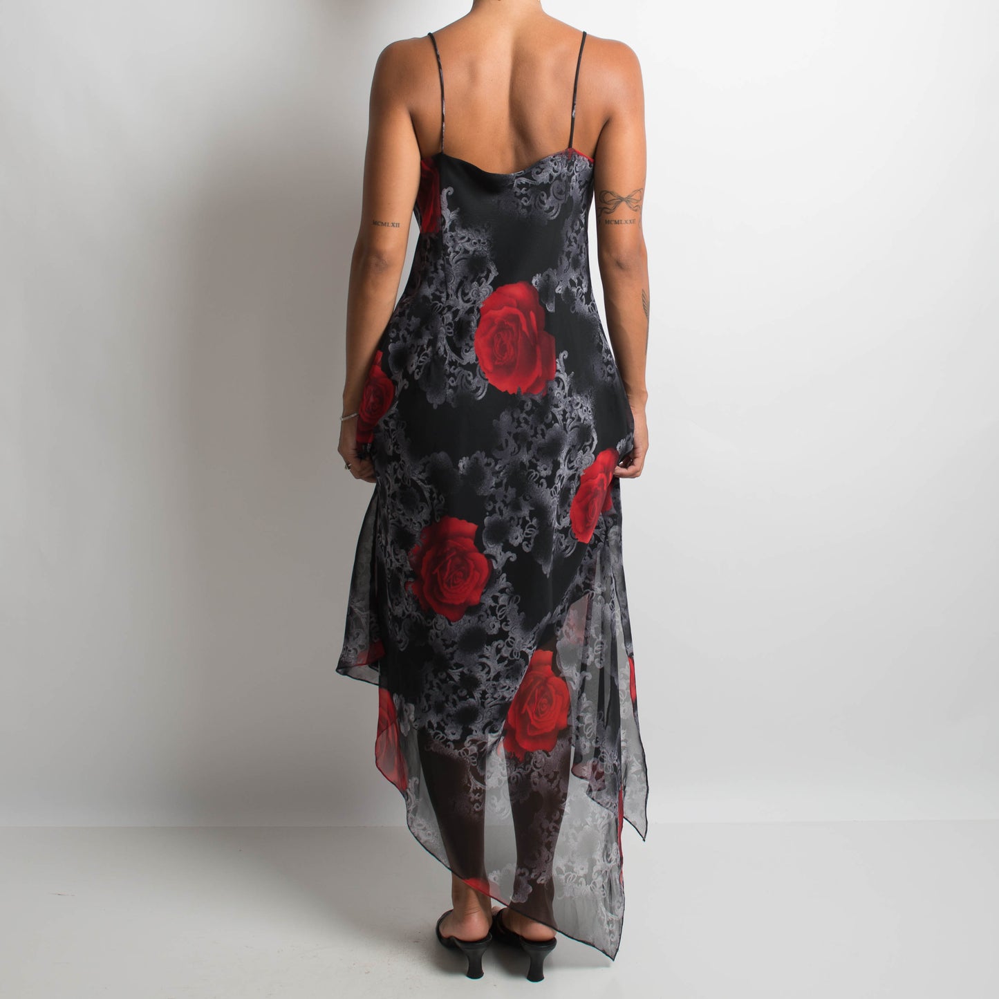 ASYMMETRIC FLORAL EVENING DRESS