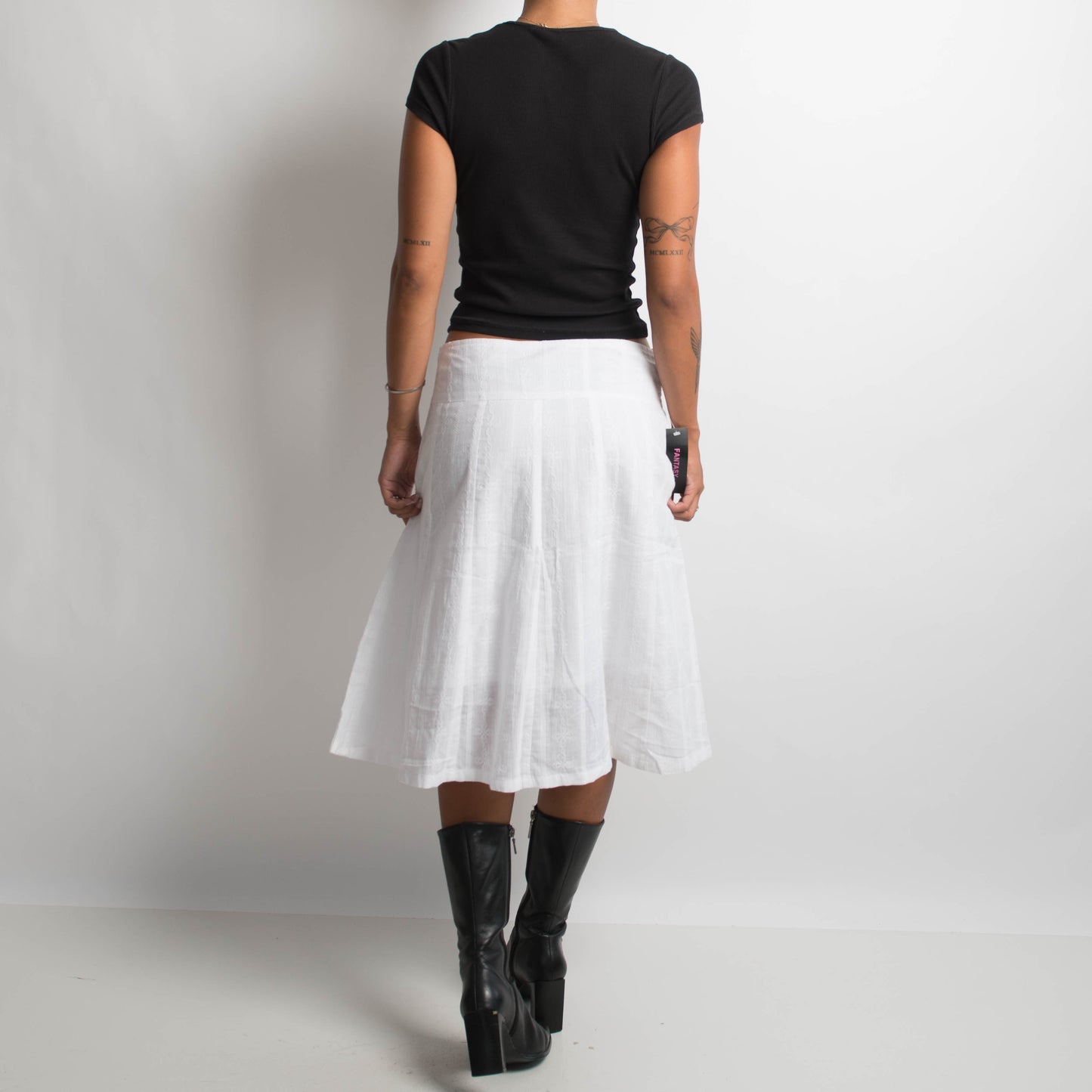 WHITE BRODERIE MIDI SKIRT