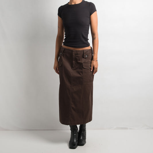 BROWN UTILITY MIDI SKIRT