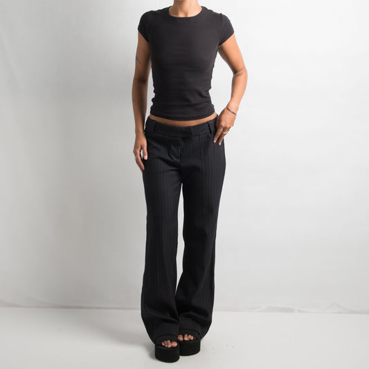 BLACK PINSTRIPE BOOTCUT TROUSERS