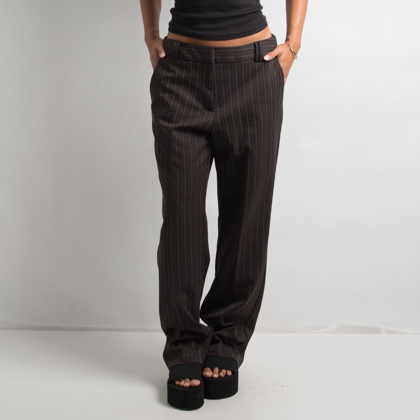 DARK BROWN PINSTRIPE TROUSERS