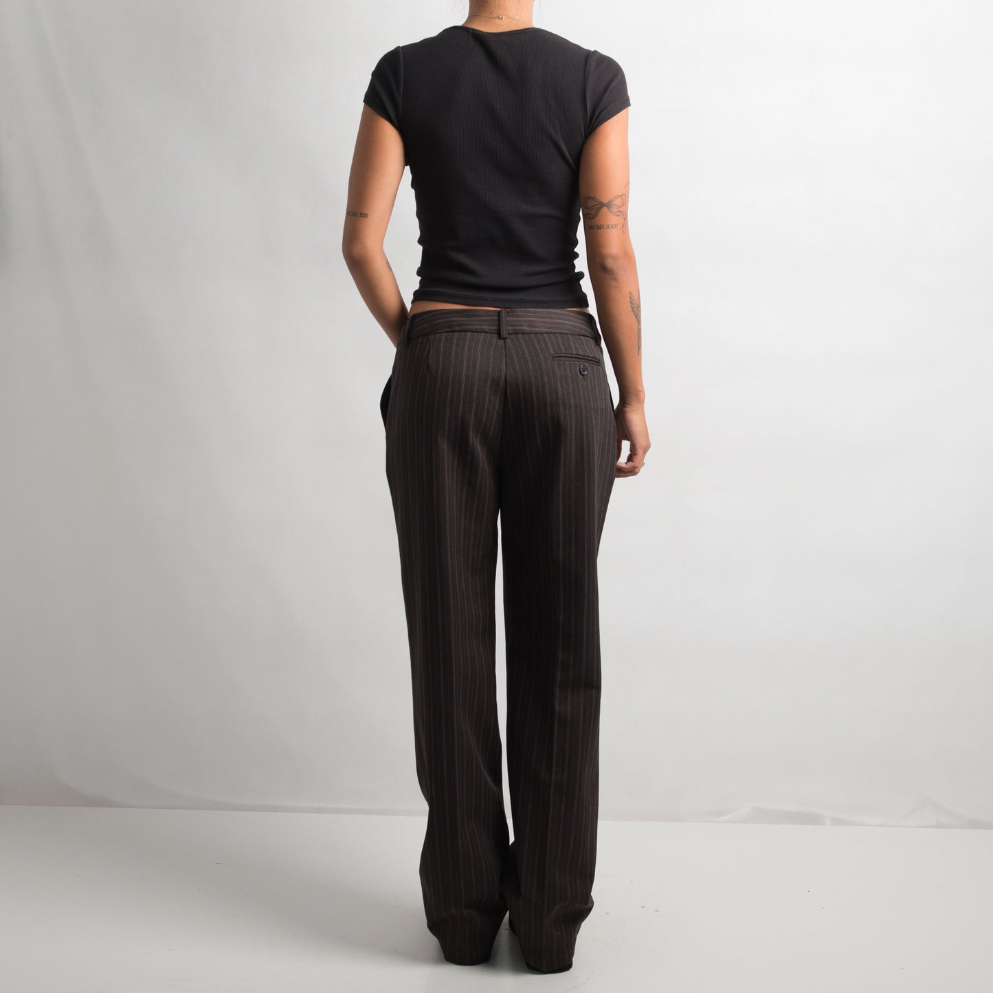 DARK BROWN PINSTRIPE TROUSERS