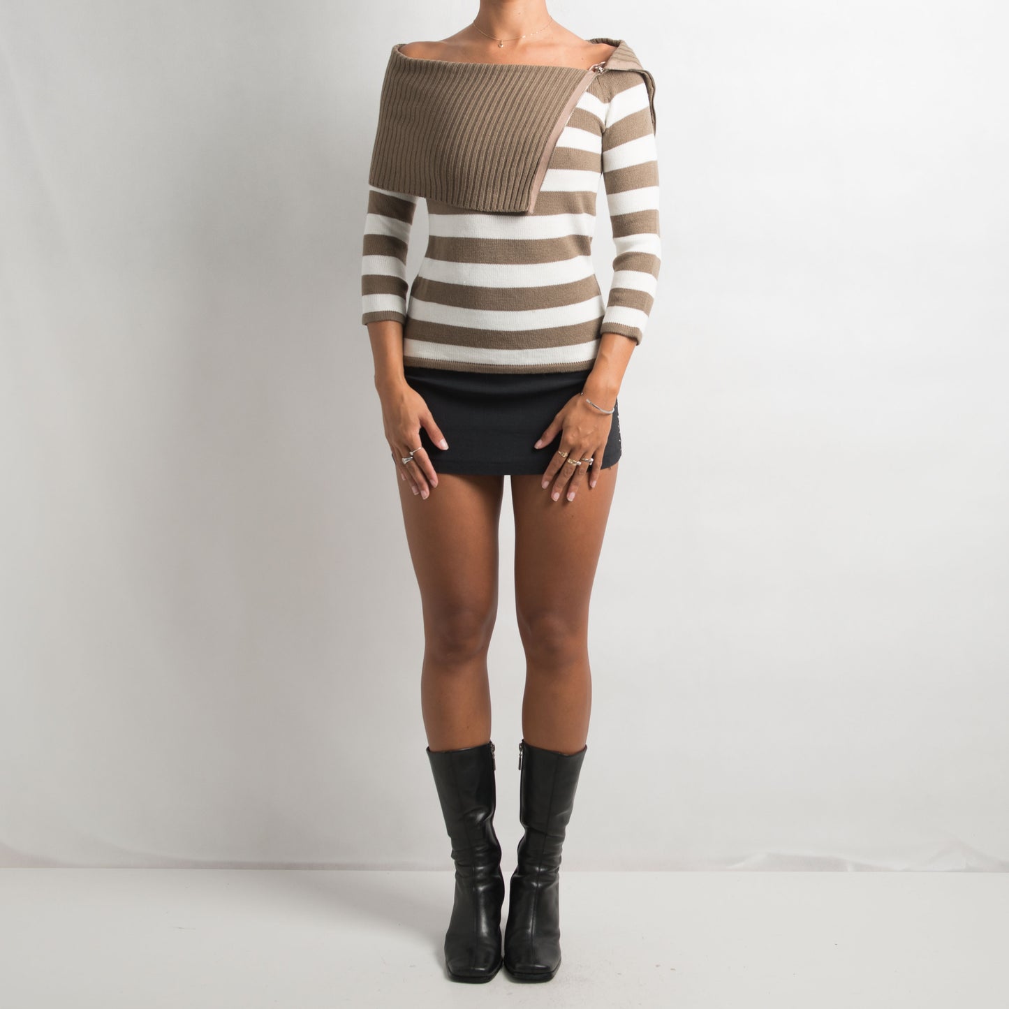 BROWN STRIPED MULTI WEAR KNIT