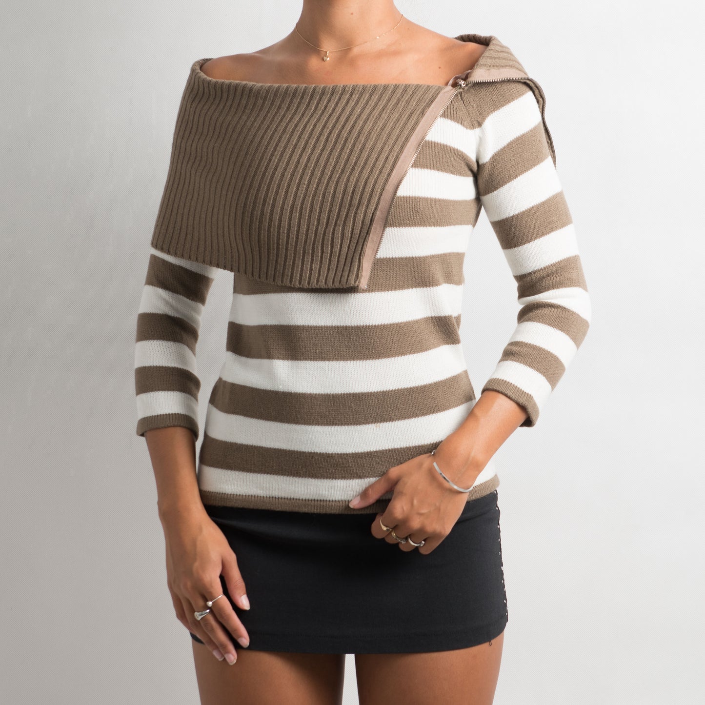 BROWN STRIPED MULTI WEAR KNIT