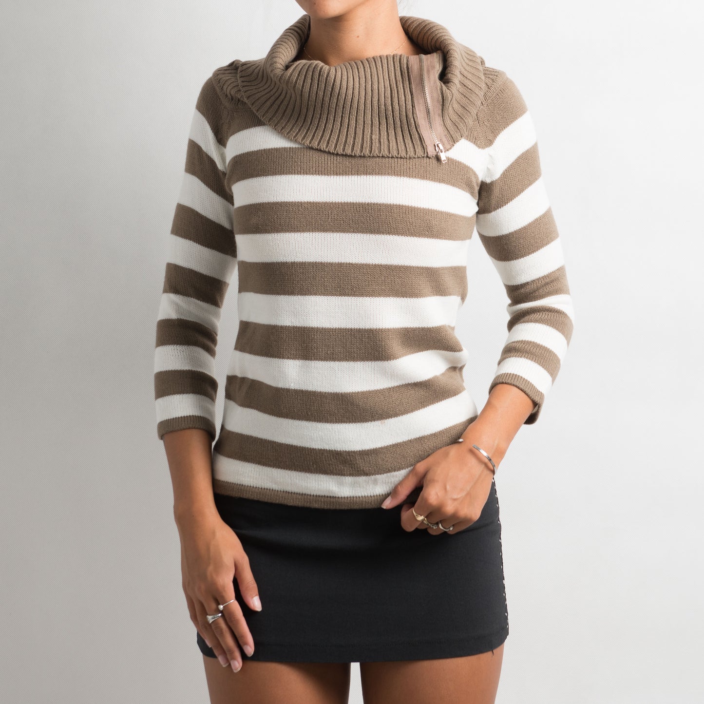 BROWN STRIPED MULTI WEAR KNIT