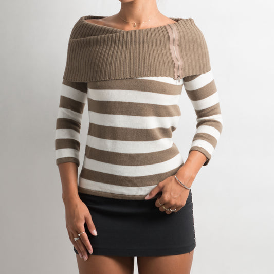 BROWN STRIPED MULTI WEAR KNIT