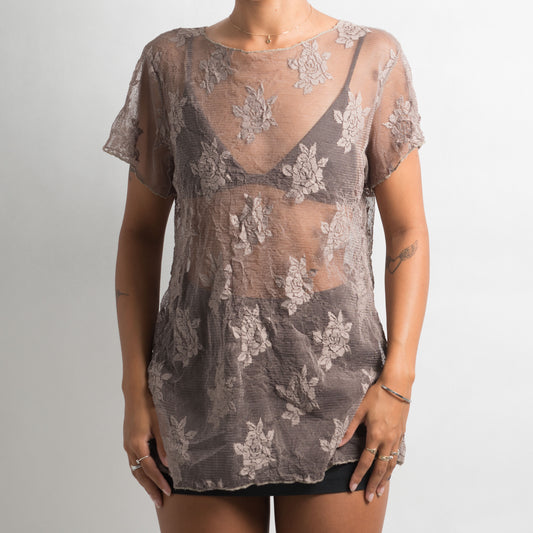 BROWN LACE TSHIRT