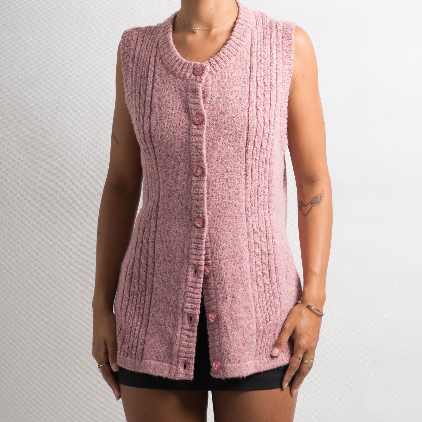 PINK SLEEVELESS KNIT CARDIGAN