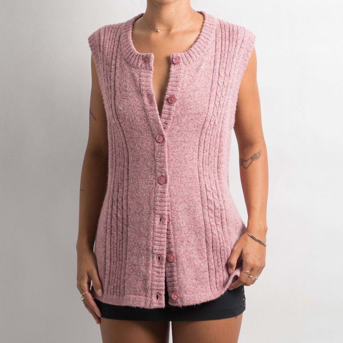 PINK SLEEVELESS KNIT CARDIGAN