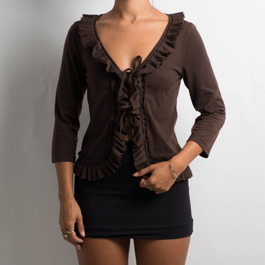 BROWN TIE FRONT TOP