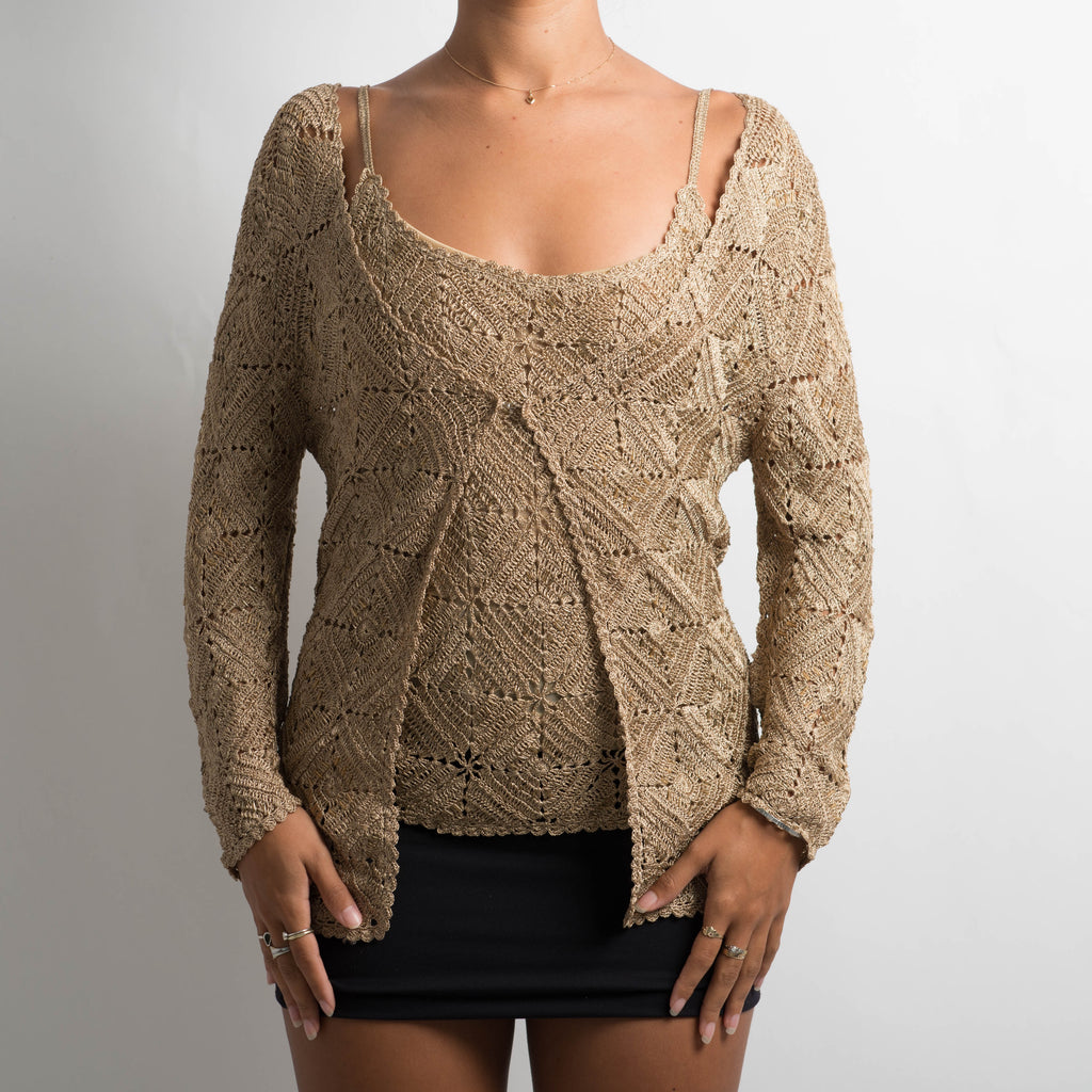 GOLD CROCHET CARDIGAN + TOP SET