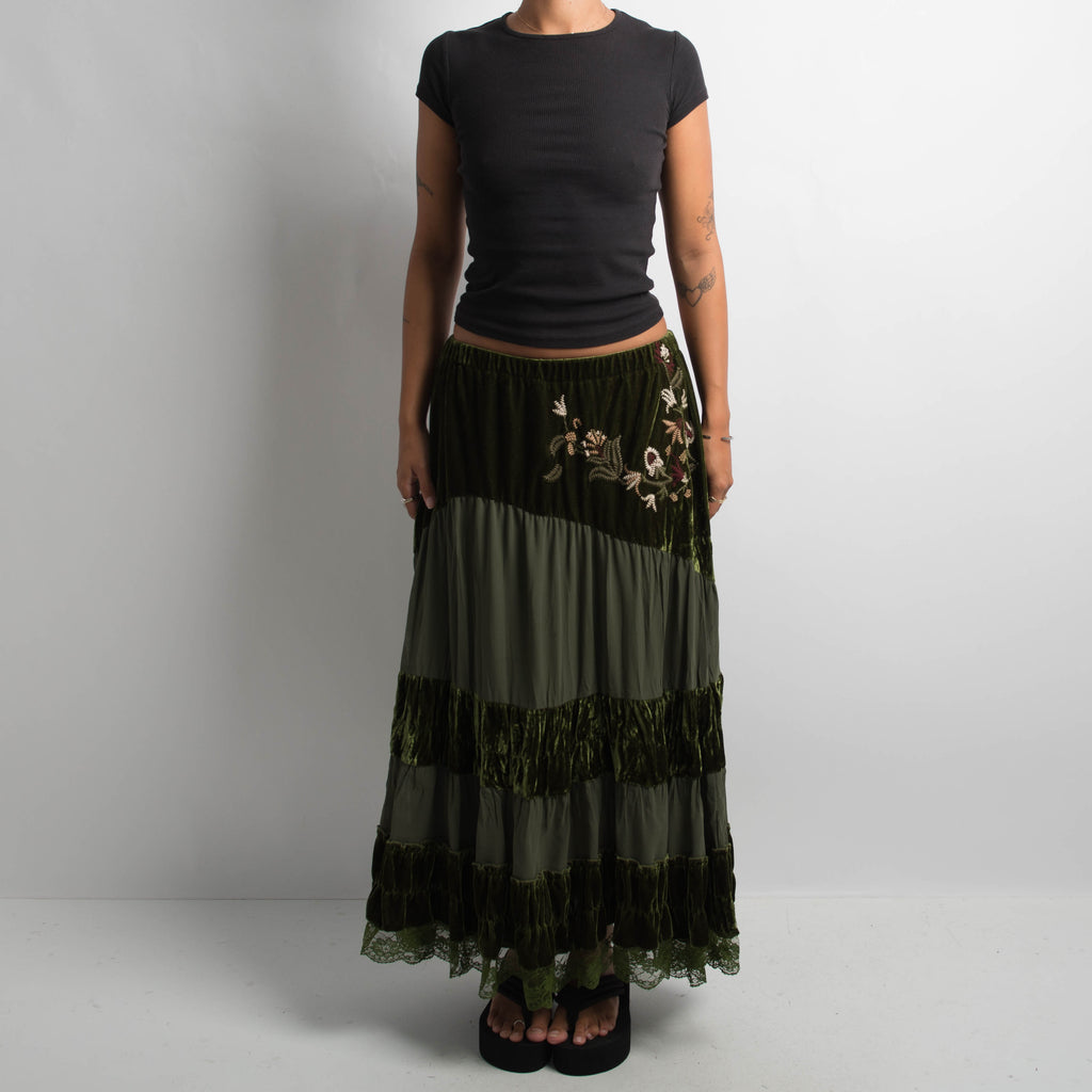 GREEN TIERED MAXI SKIRT