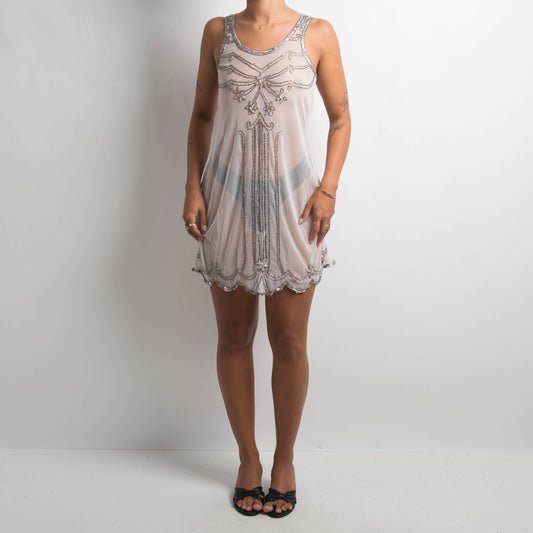 WHITE SHEER BEADED DRESS