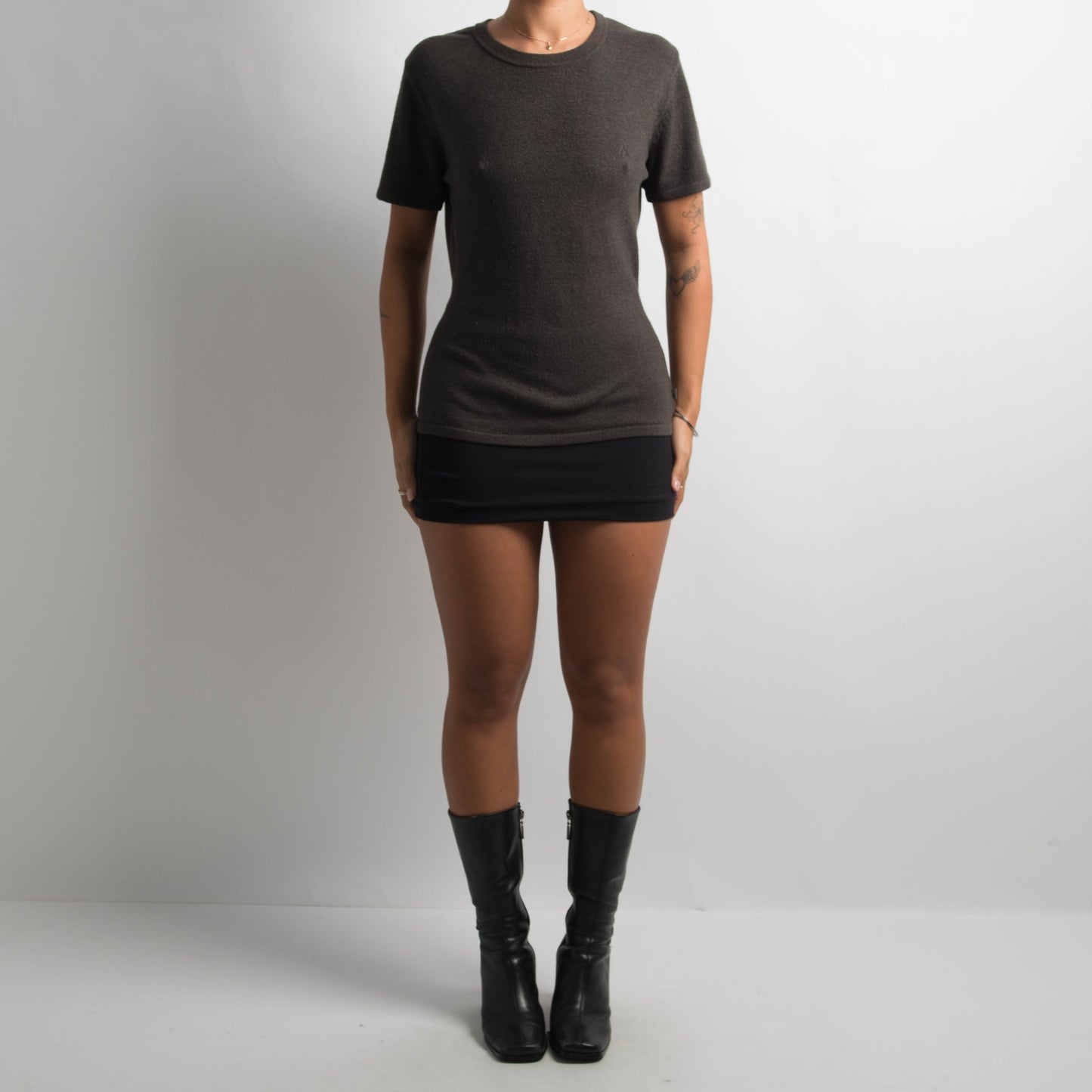 GREY MARLE KNIT TOP