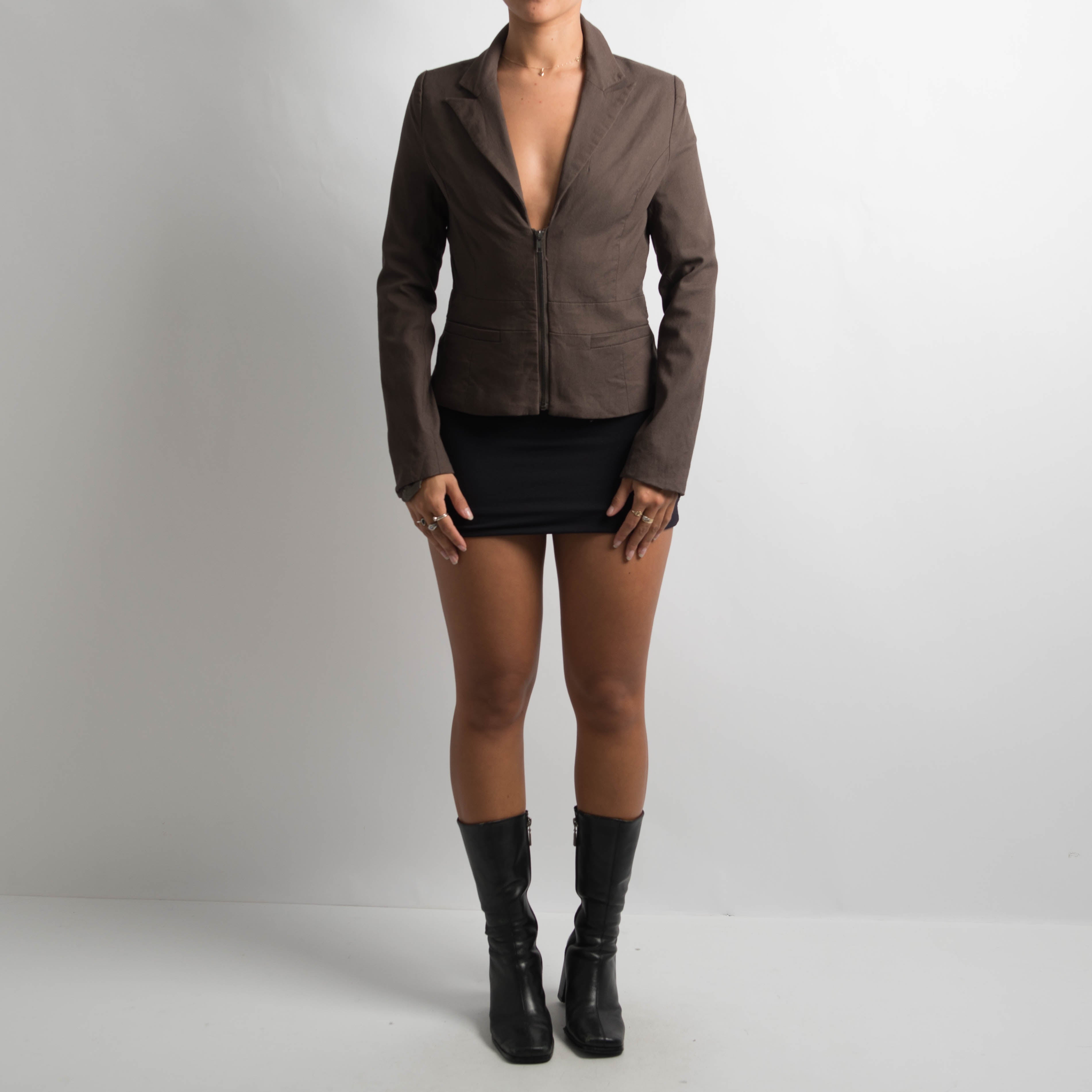 BROWN ZIP BLAZER