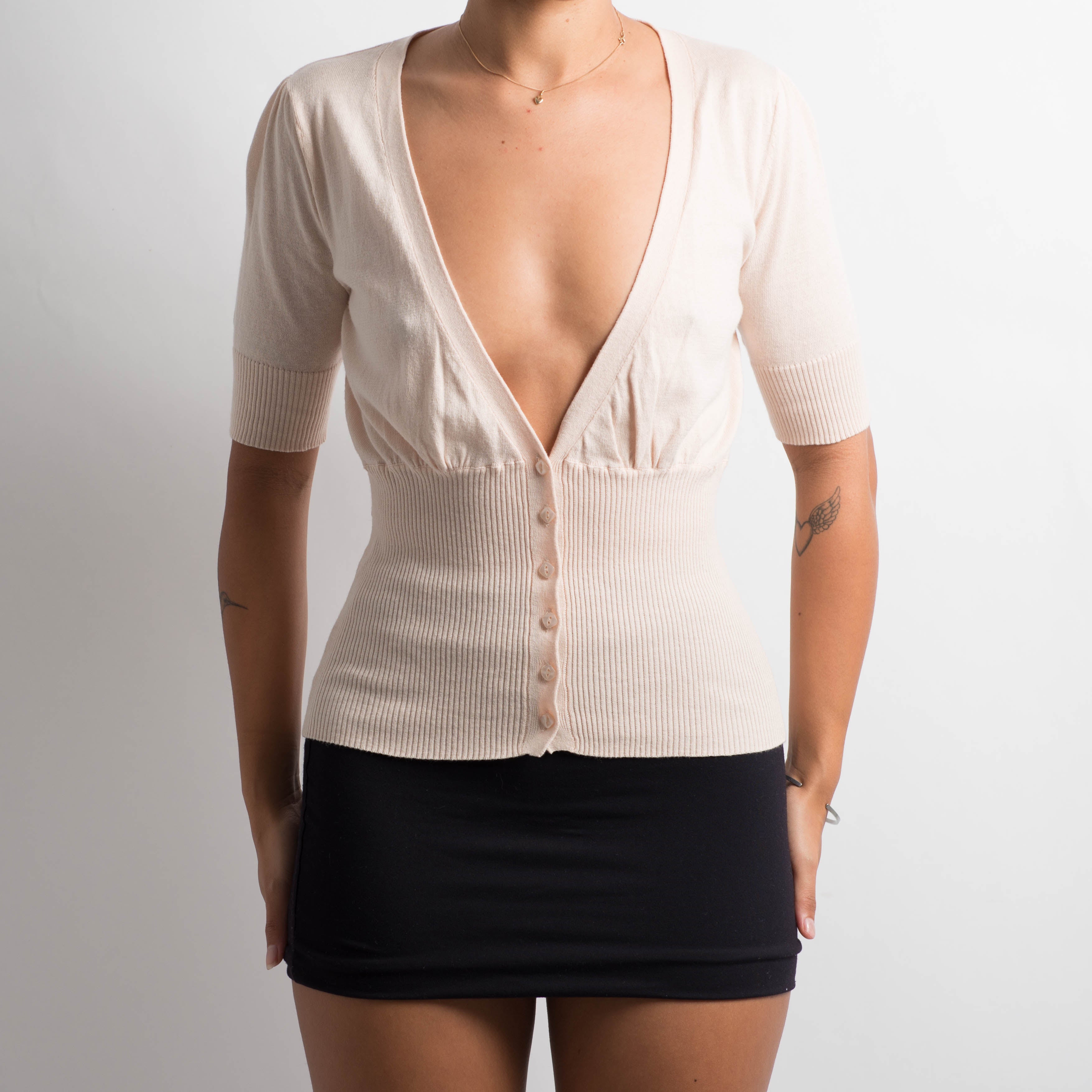 CREAM SHORT SLEEVE CARDIGAN