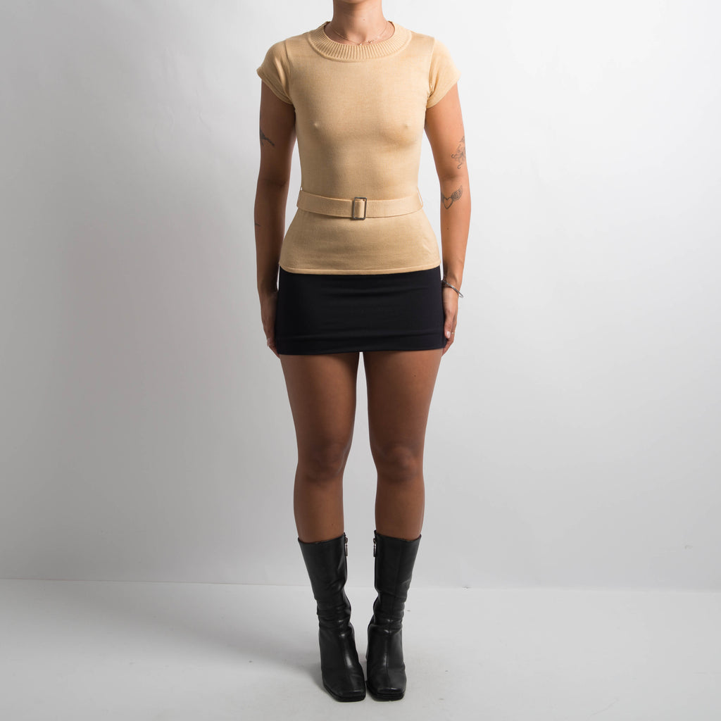 TAN KNIT SHORT SLEEVE TEE