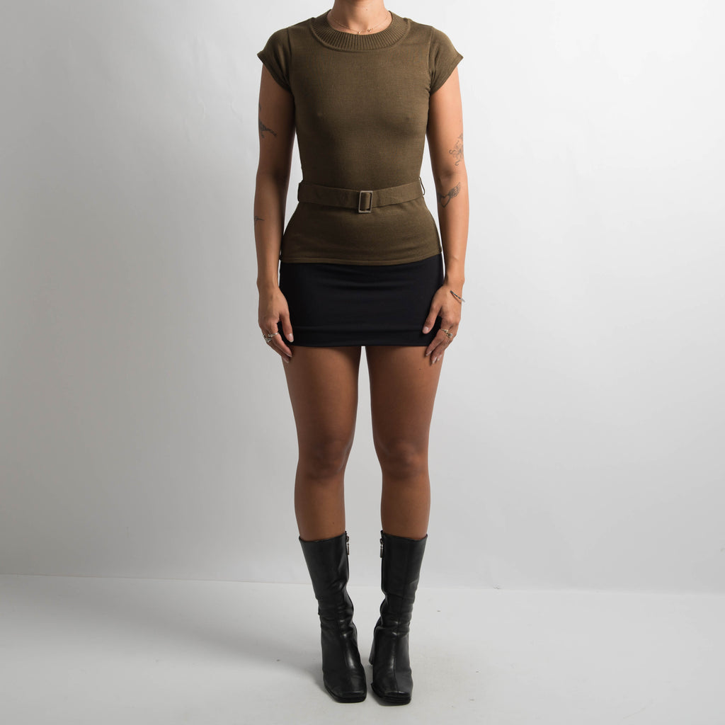 KHAKI KNIT SHORT SLEEVE TEE