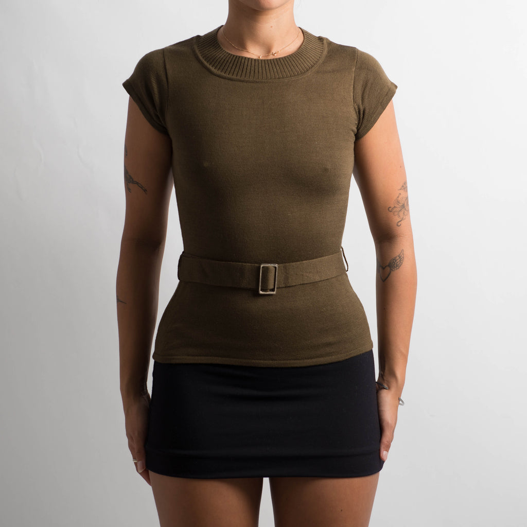 KHAKI KNIT SHORT SLEEVE TEE