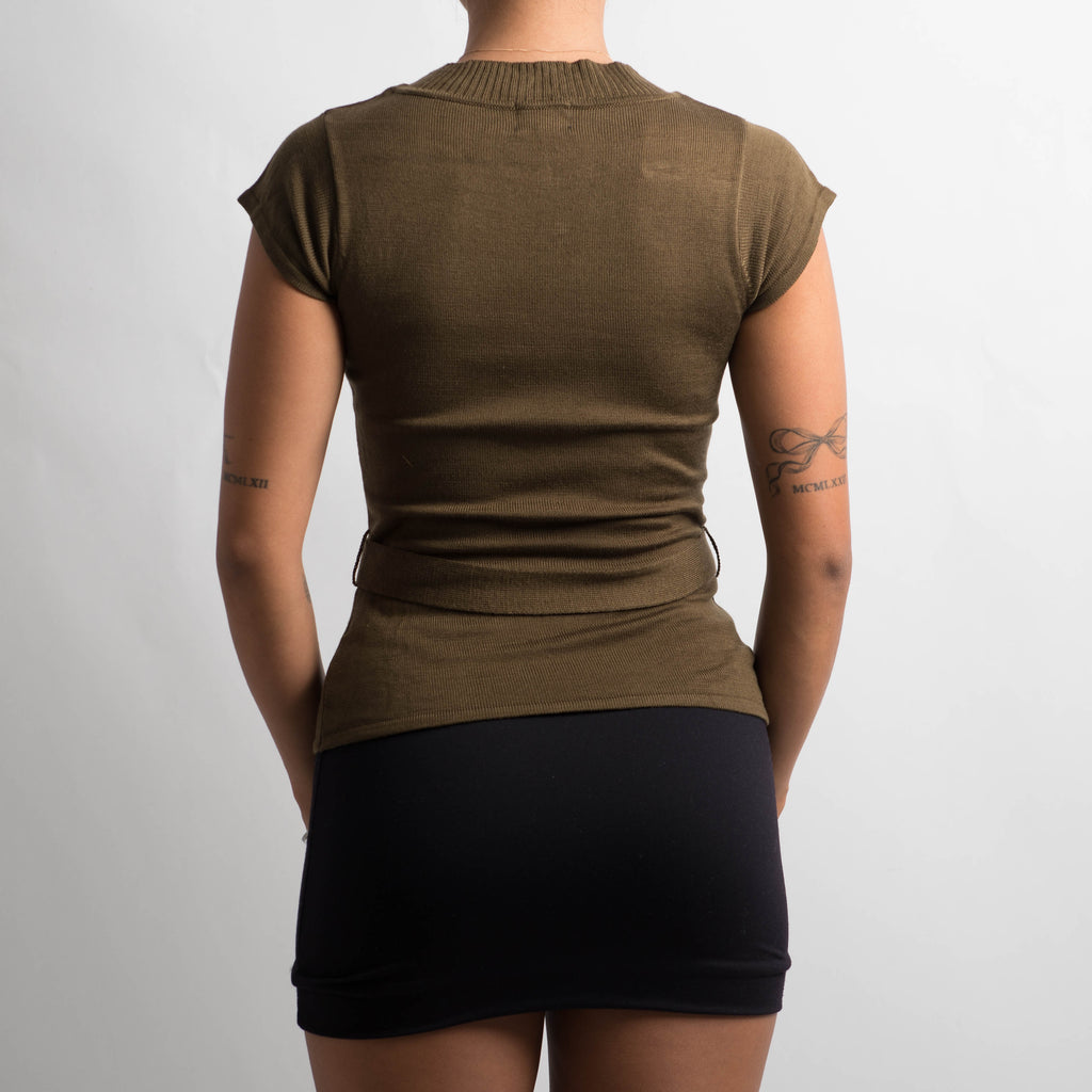 KHAKI KNIT SHORT SLEEVE TEE