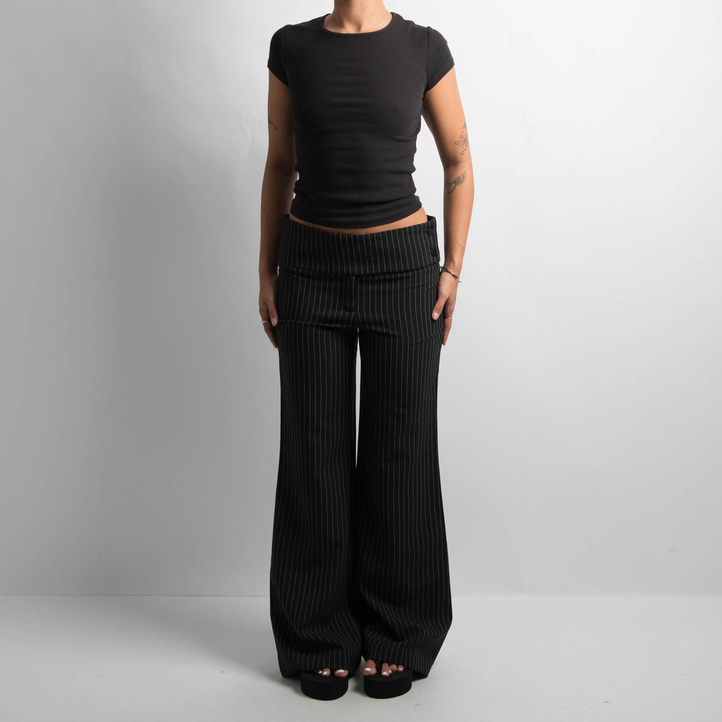 BLACK PINSTRIPE FLARE PANTS