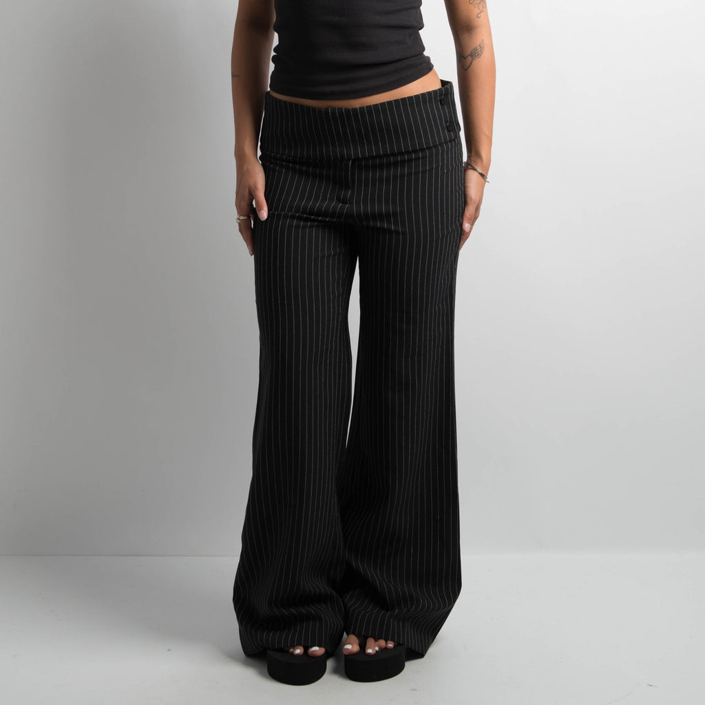 BLACK PINSTRIPE FLARE PANTS