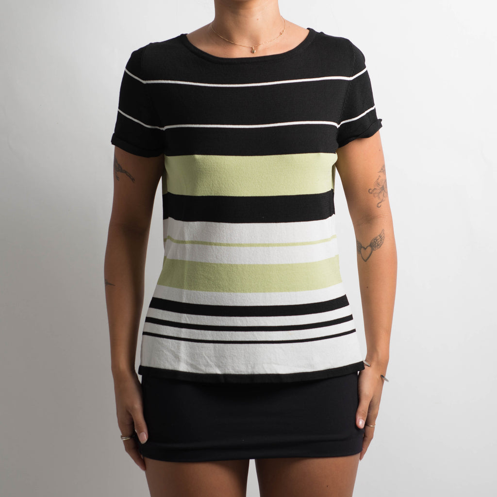 STRIPE KNIT SHORT SLEEVE TOP