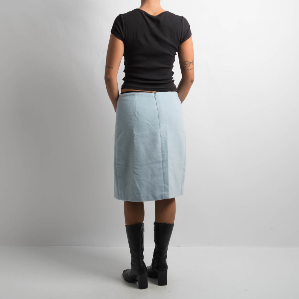 BLUE WOOL MIDI SKIRT