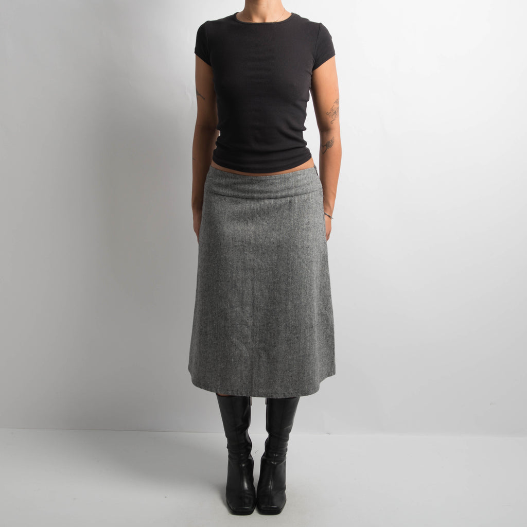 GREY WOOL MIDI SKIRT