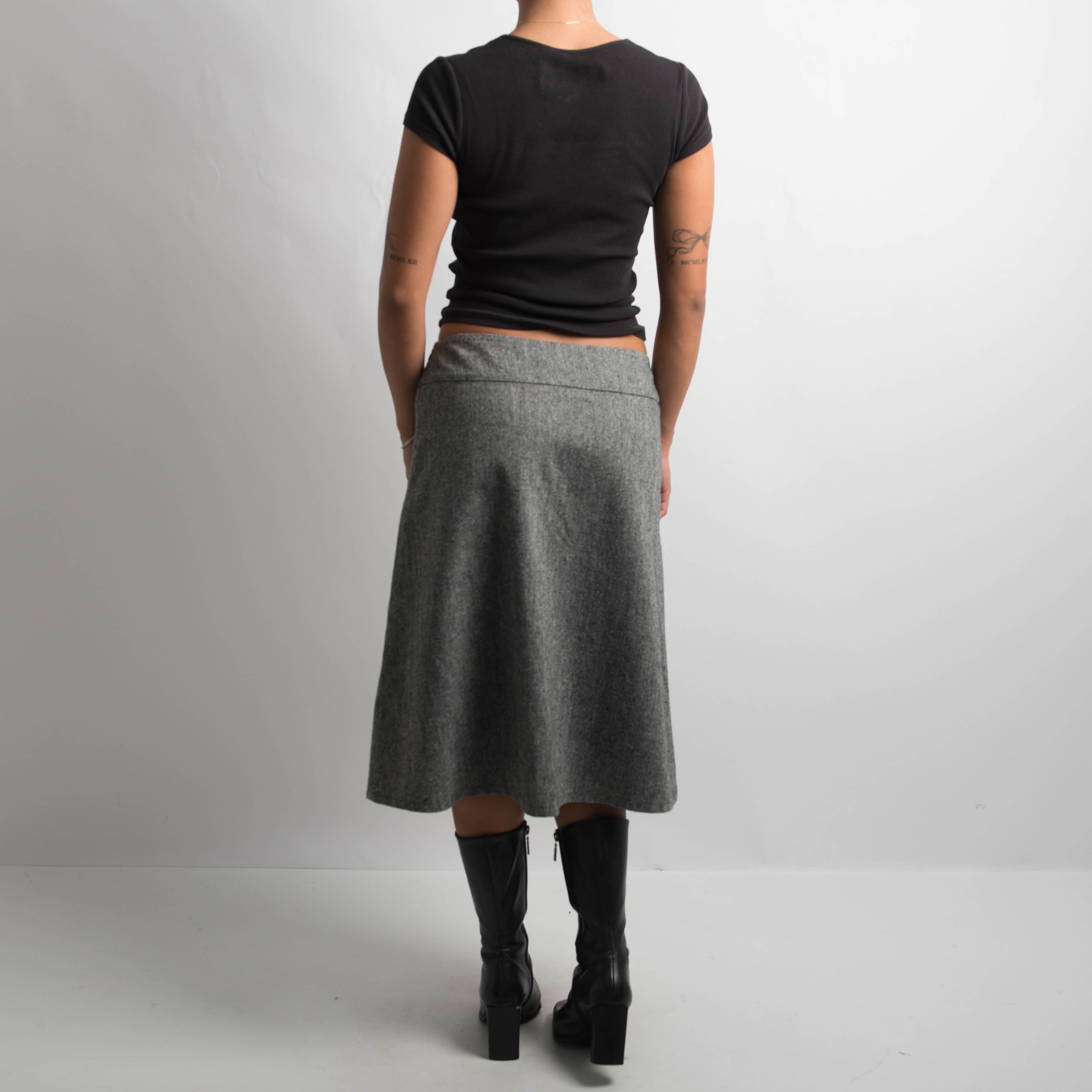 GREY WOOL MIDI SKIRT