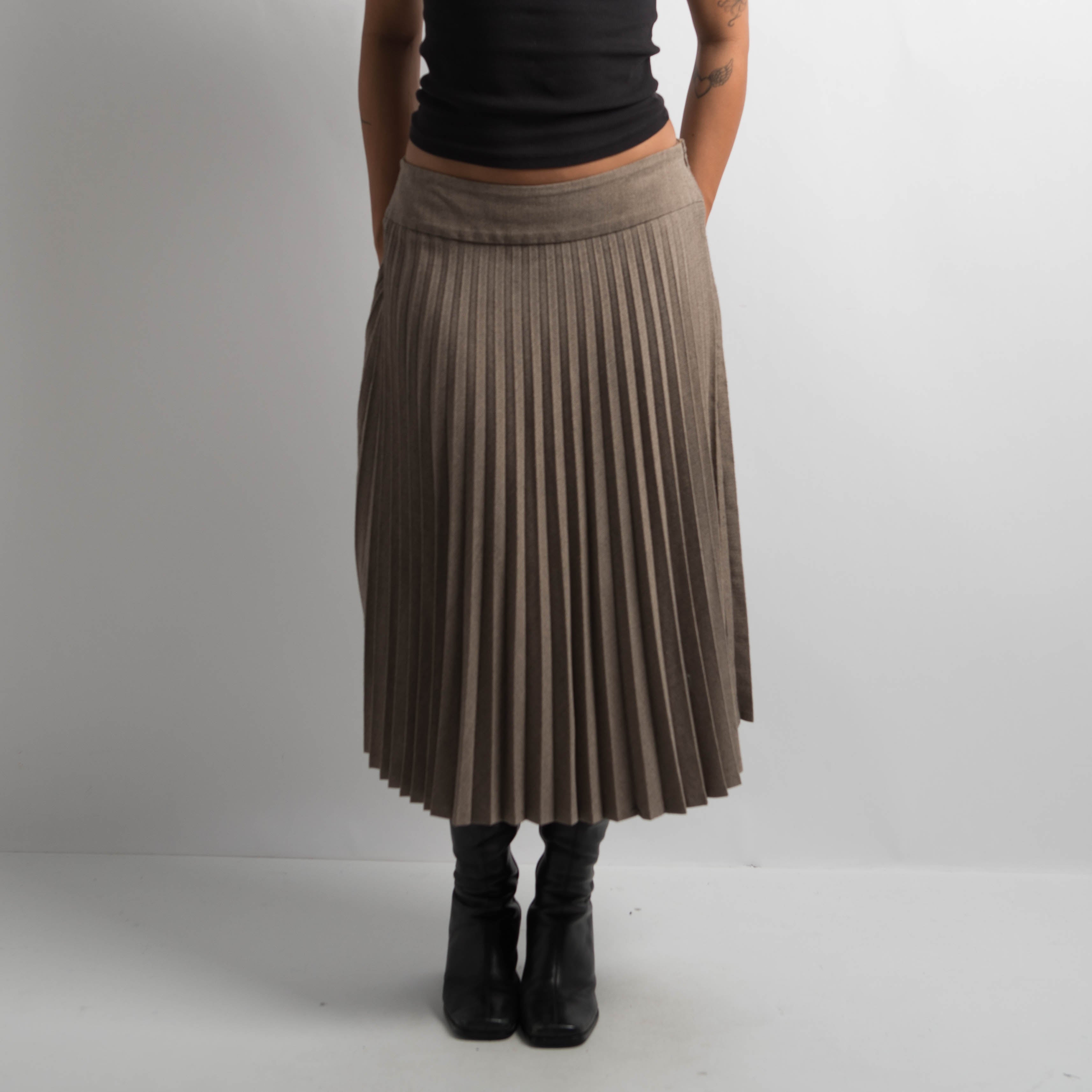 BROWN TEXTURED MIDI SKIRT