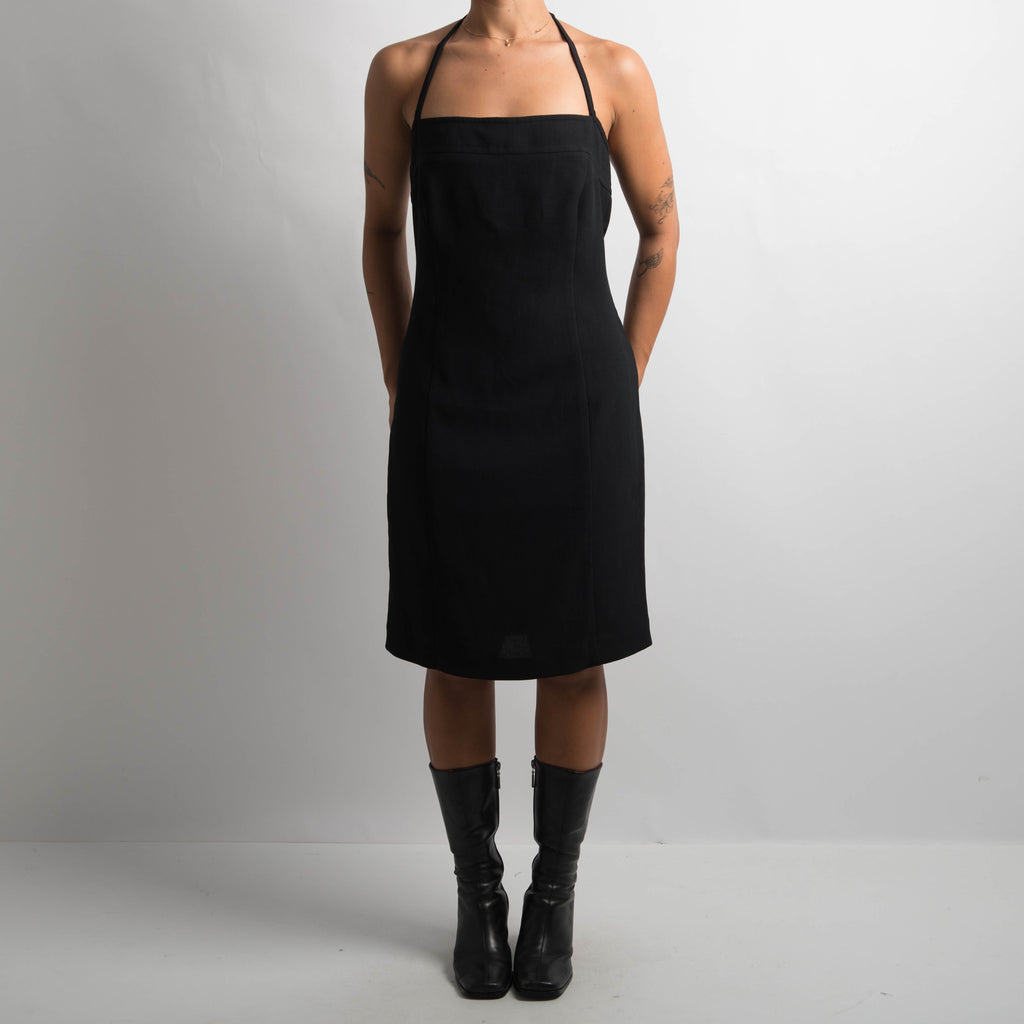 BLACK HALTER NECK DRESS
