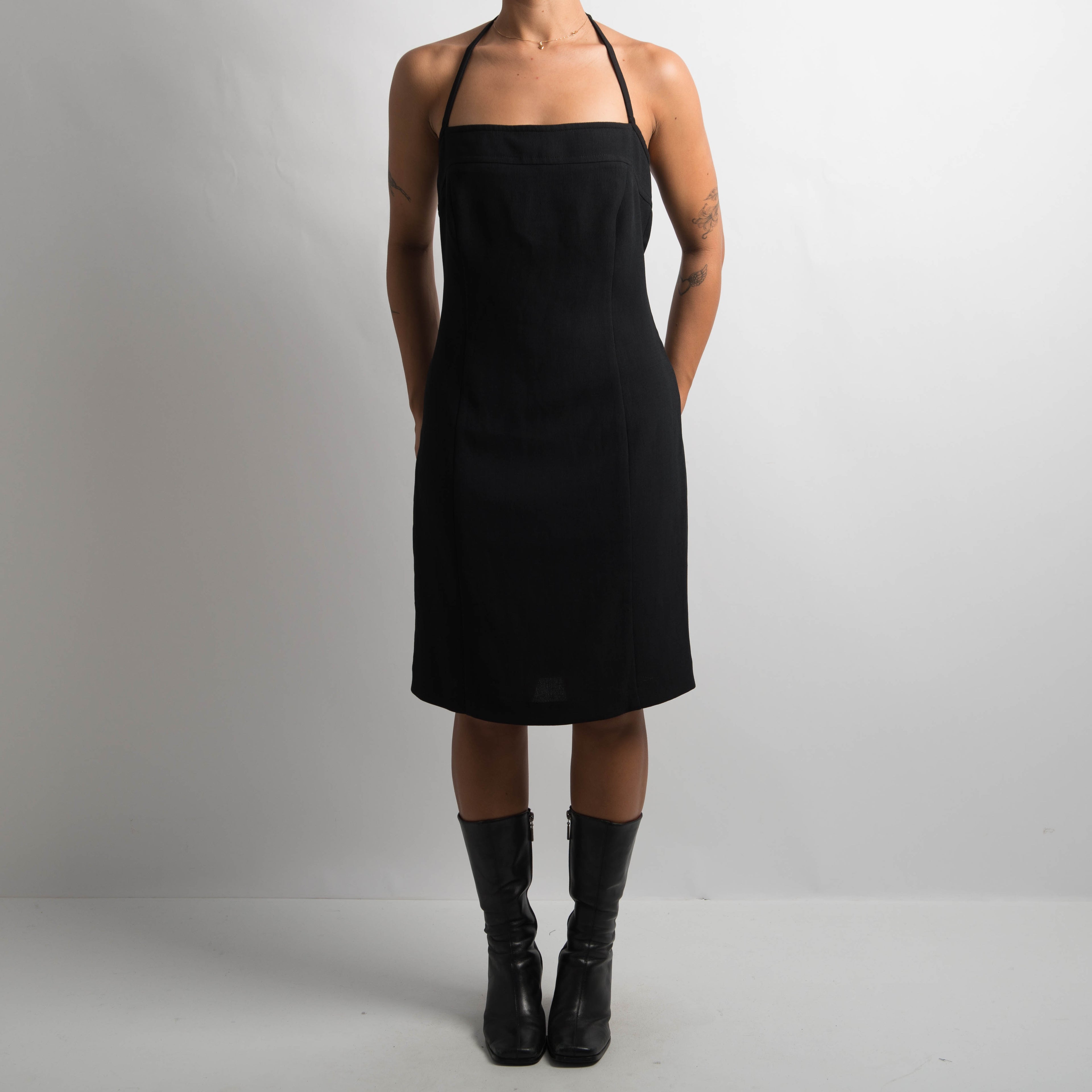 BLACK HALTER NECK DRESS