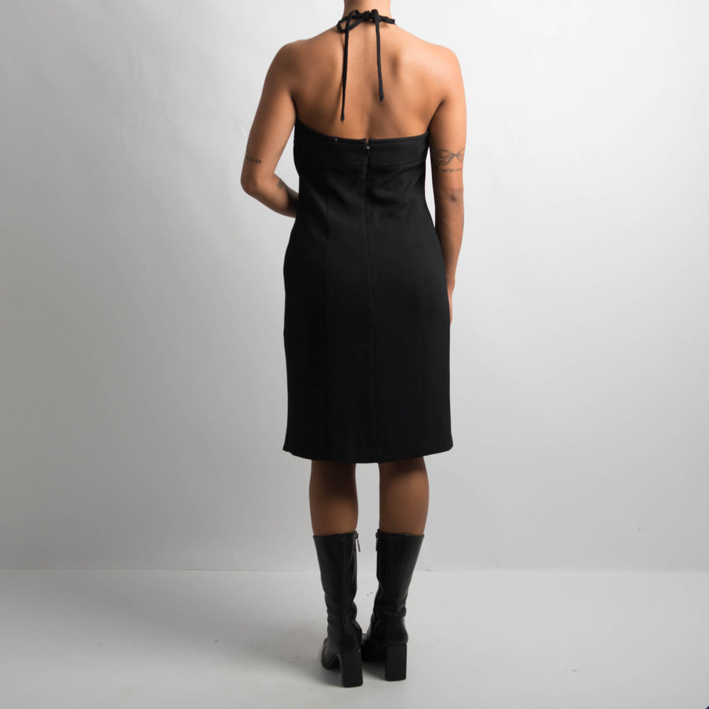 BLACK HALTER NECK DRESS