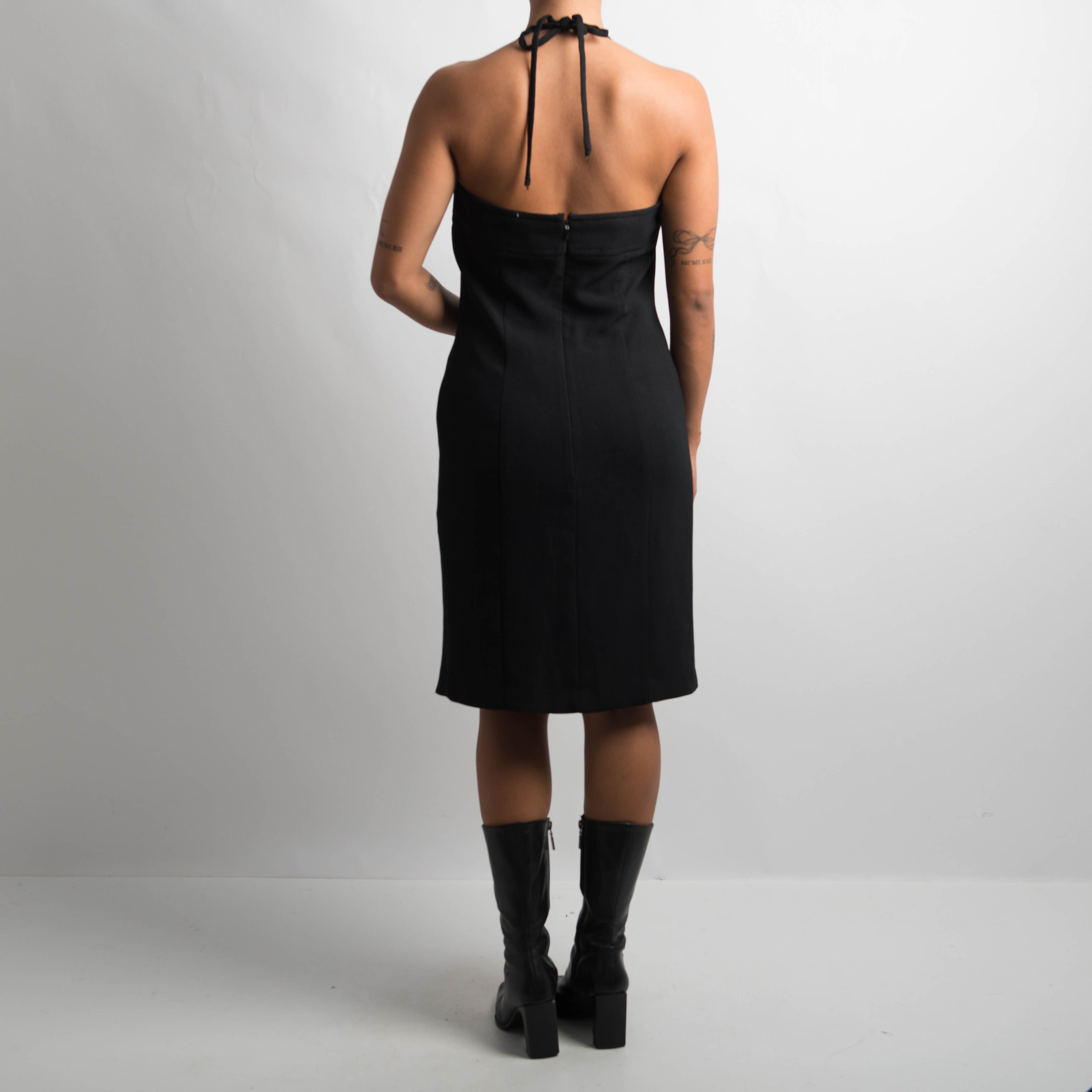 BLACK HALTER NECK DRESS