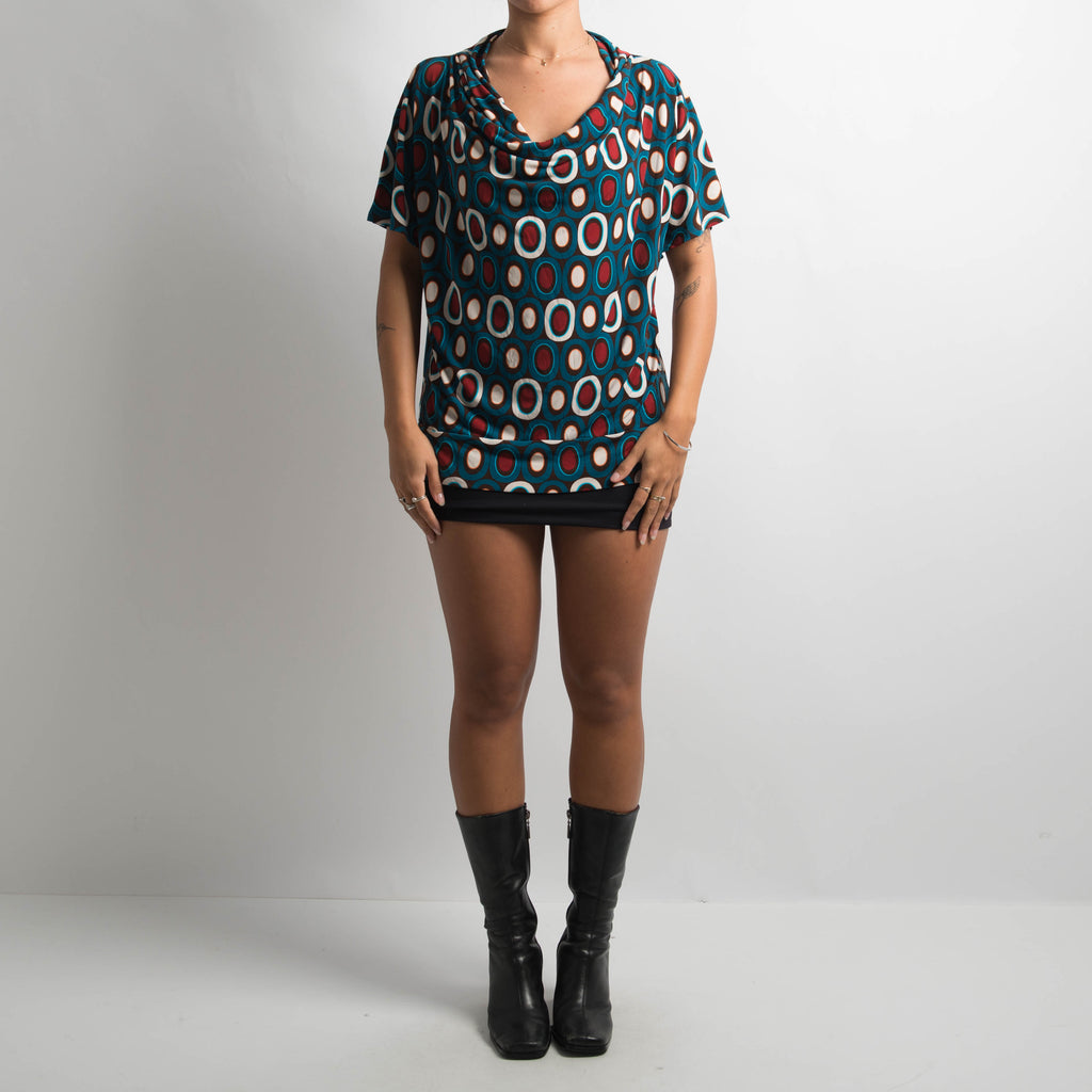 PATTERN COWL NECK TOP