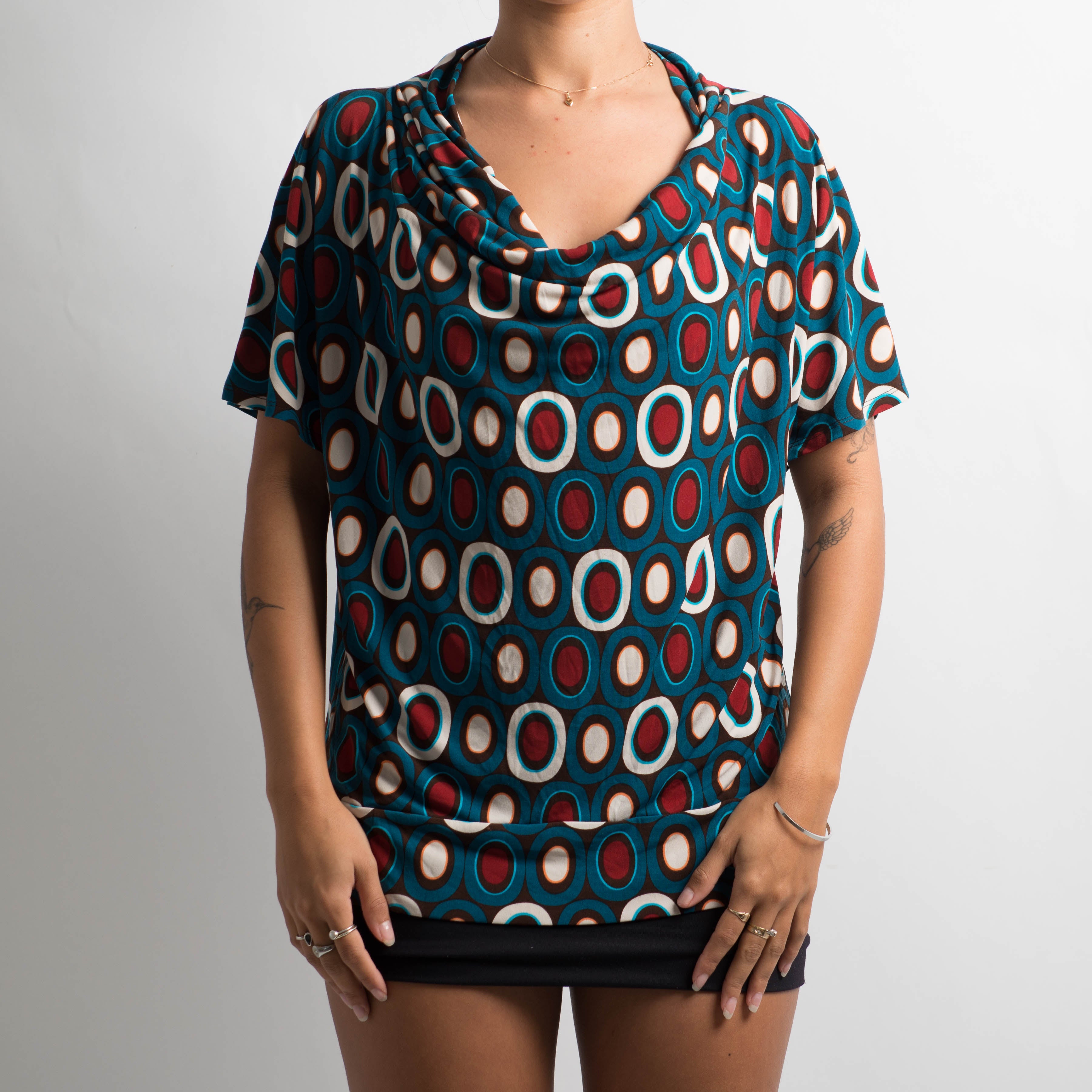 PATTERN COWL NECK TOP