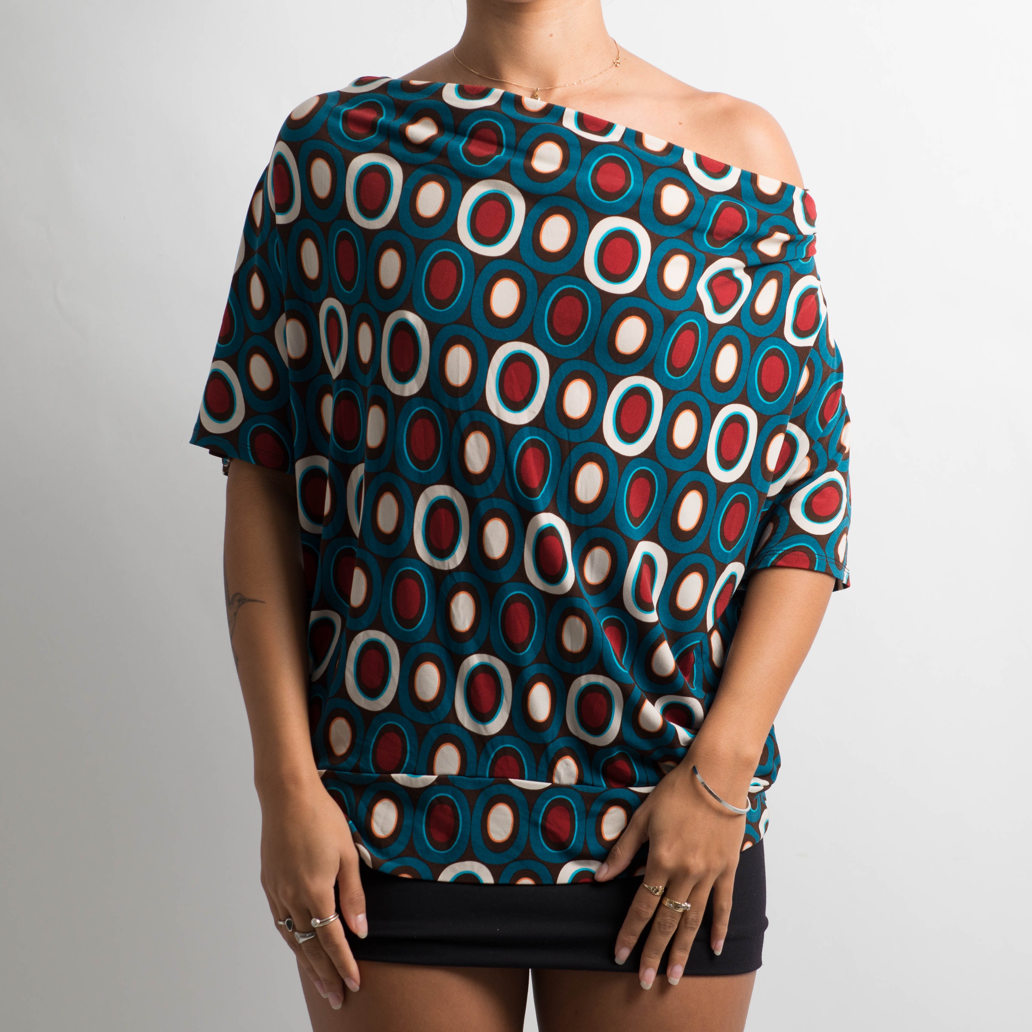 PATTERN COWL NECK TOP