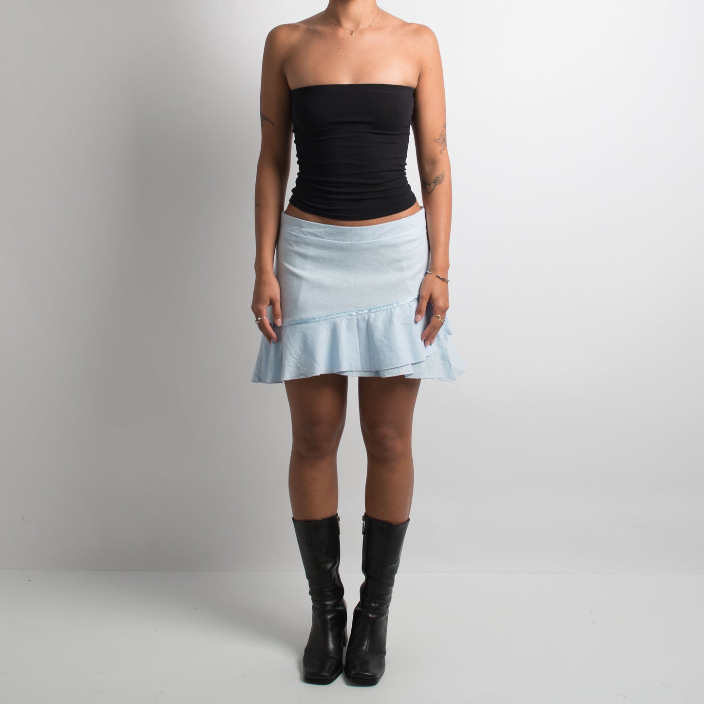 BLUE LINEN MINI SKIRT