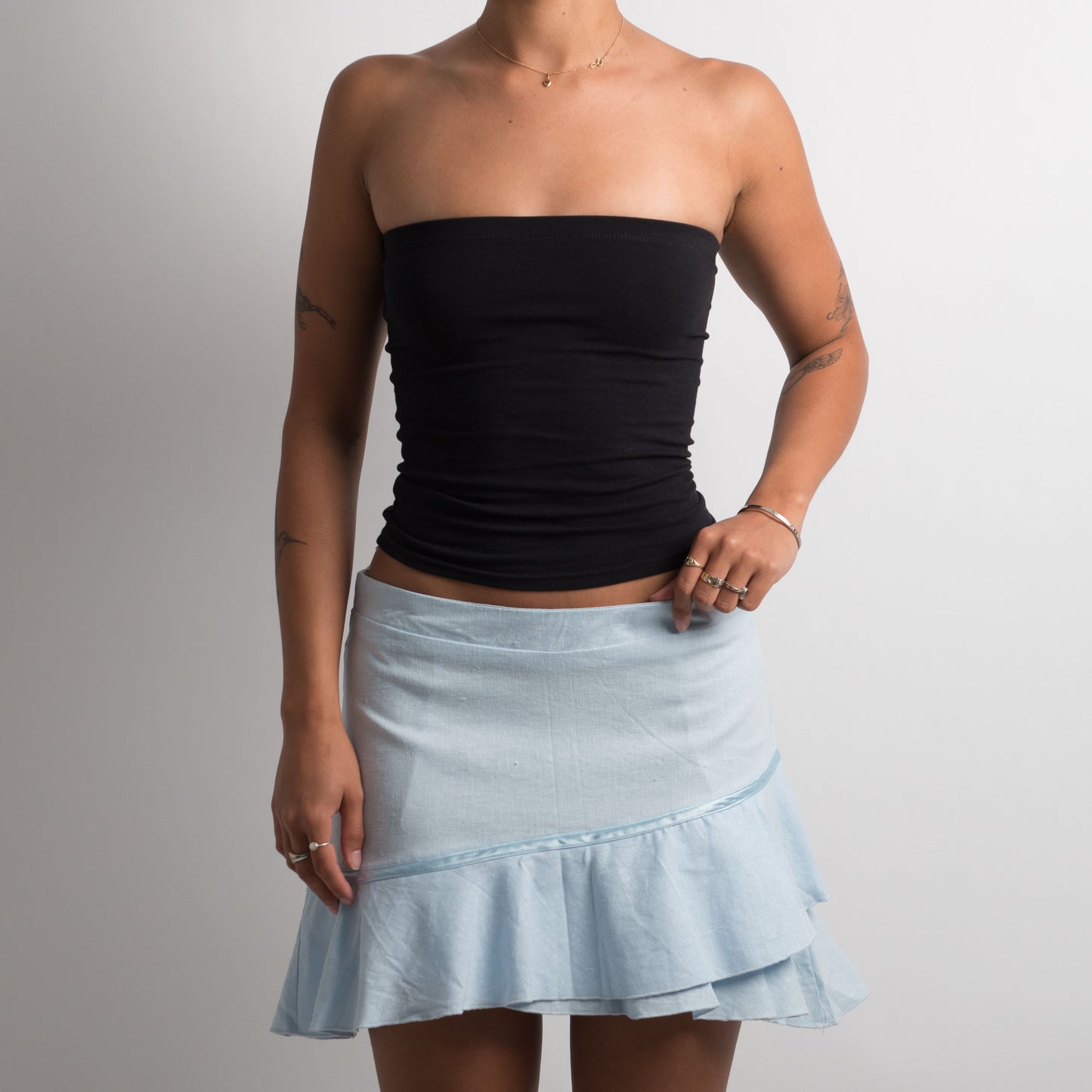 BLUE LINEN MINI SKIRT