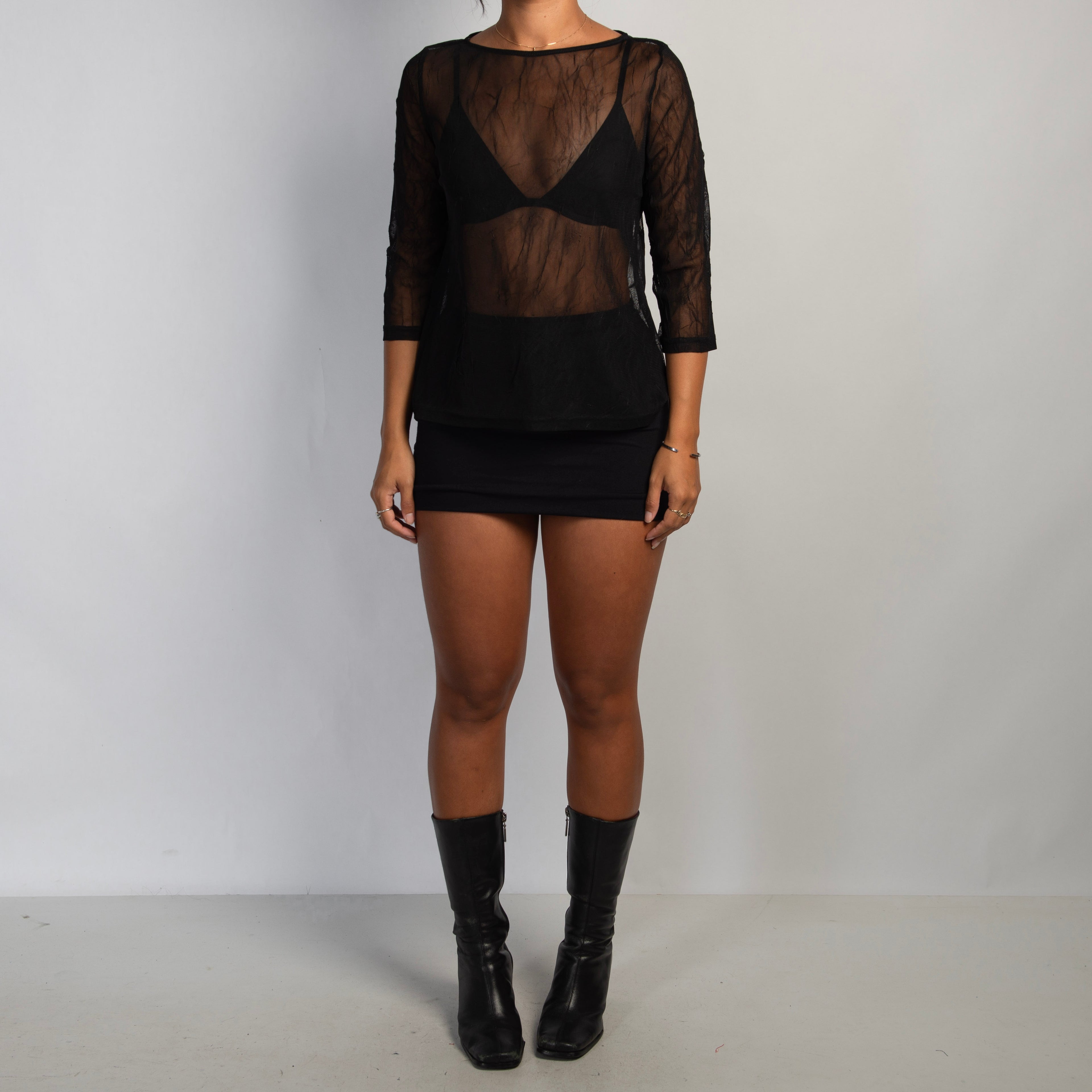 SHEER BLACK 3/4 SLEEVE TOP