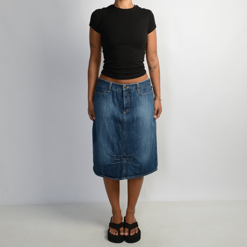 MID WASH DENIM MIDI SKIRT