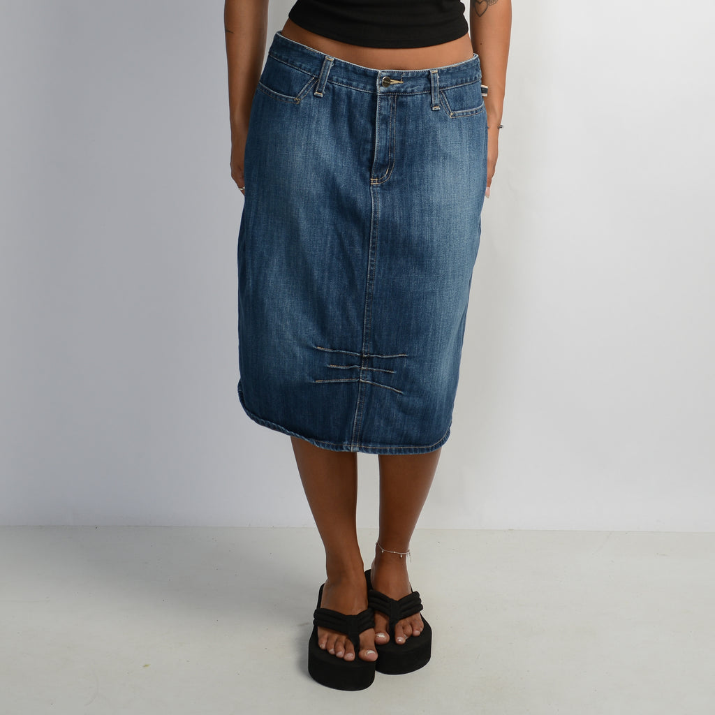 MID WASH DENIM MIDI SKIRT