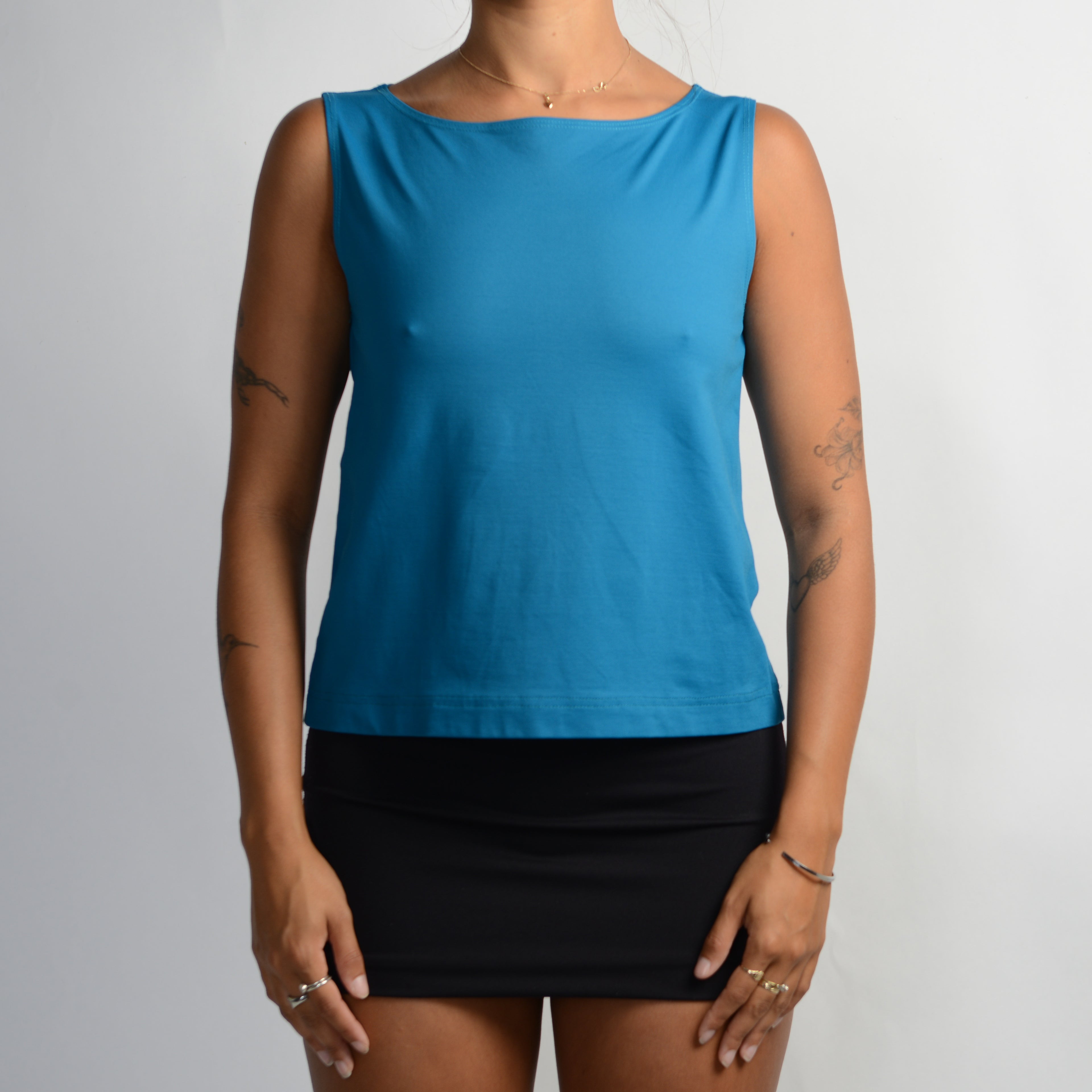 TURQOUISE BOAT NECK TOP